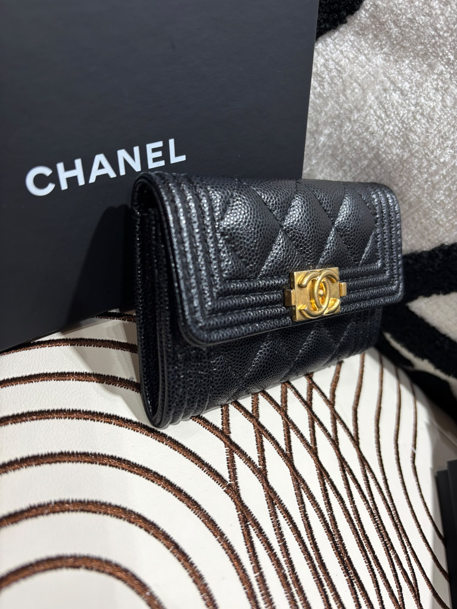 未使用品 Chanel boy card holder 黑色魚子醬牛皮復古金 unused  ✅chip, ✅dust bag ✅box 