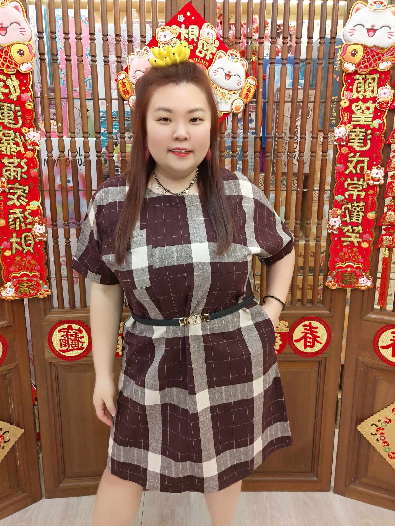 NBD03 BE#06-502464 格子休闲麻布料连衣裙