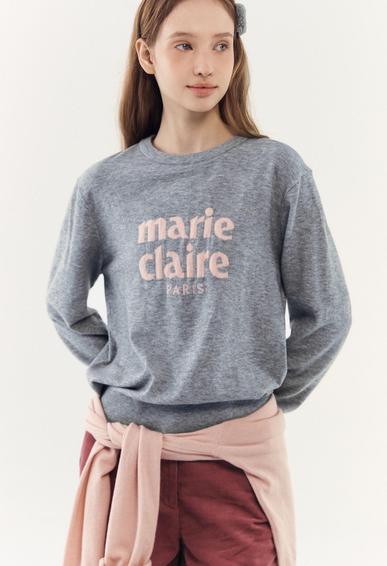 Marie Claire Essential Logo Jacquard Wool Round Knit 