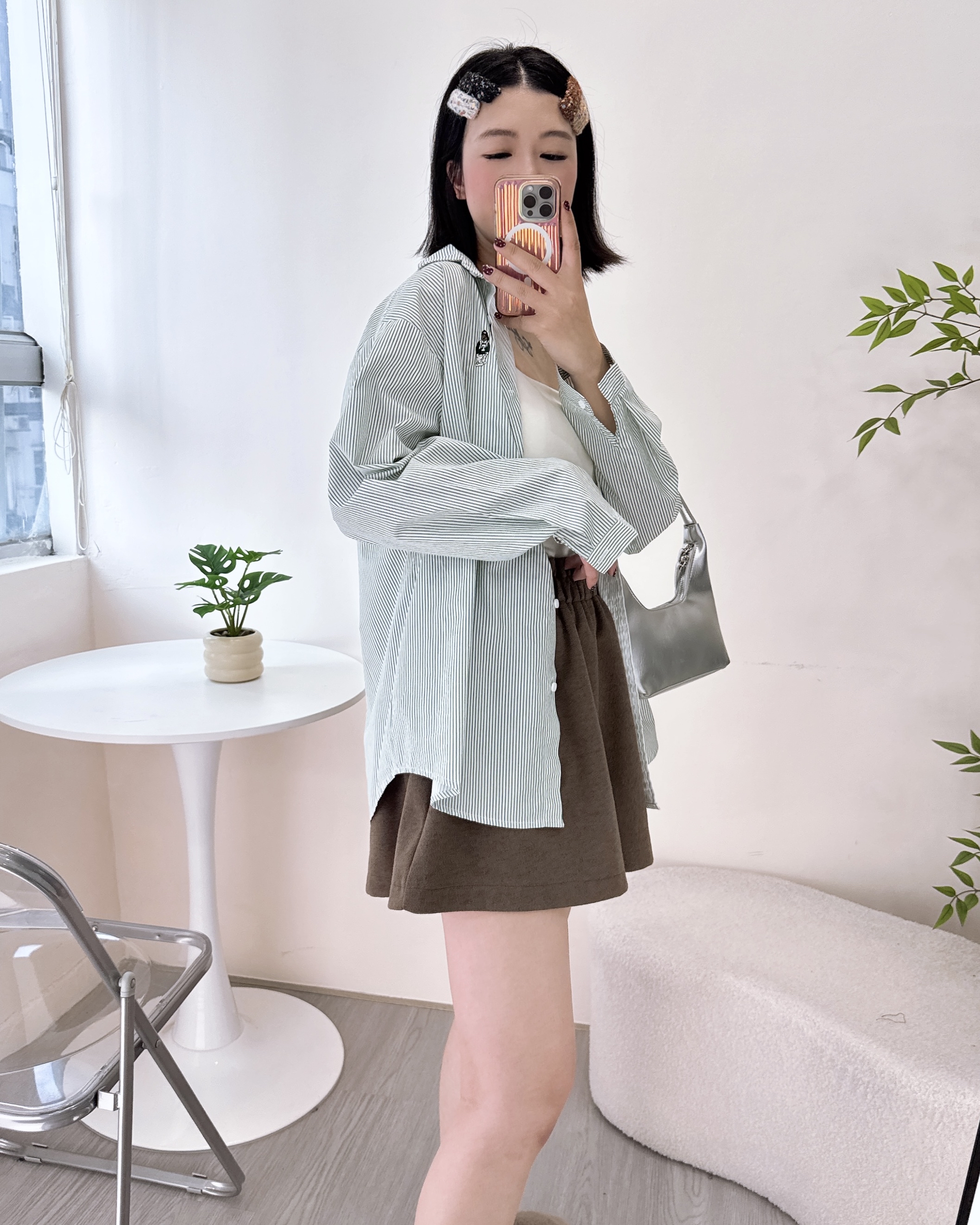 棉布條子恤衫上衣/外套 2色