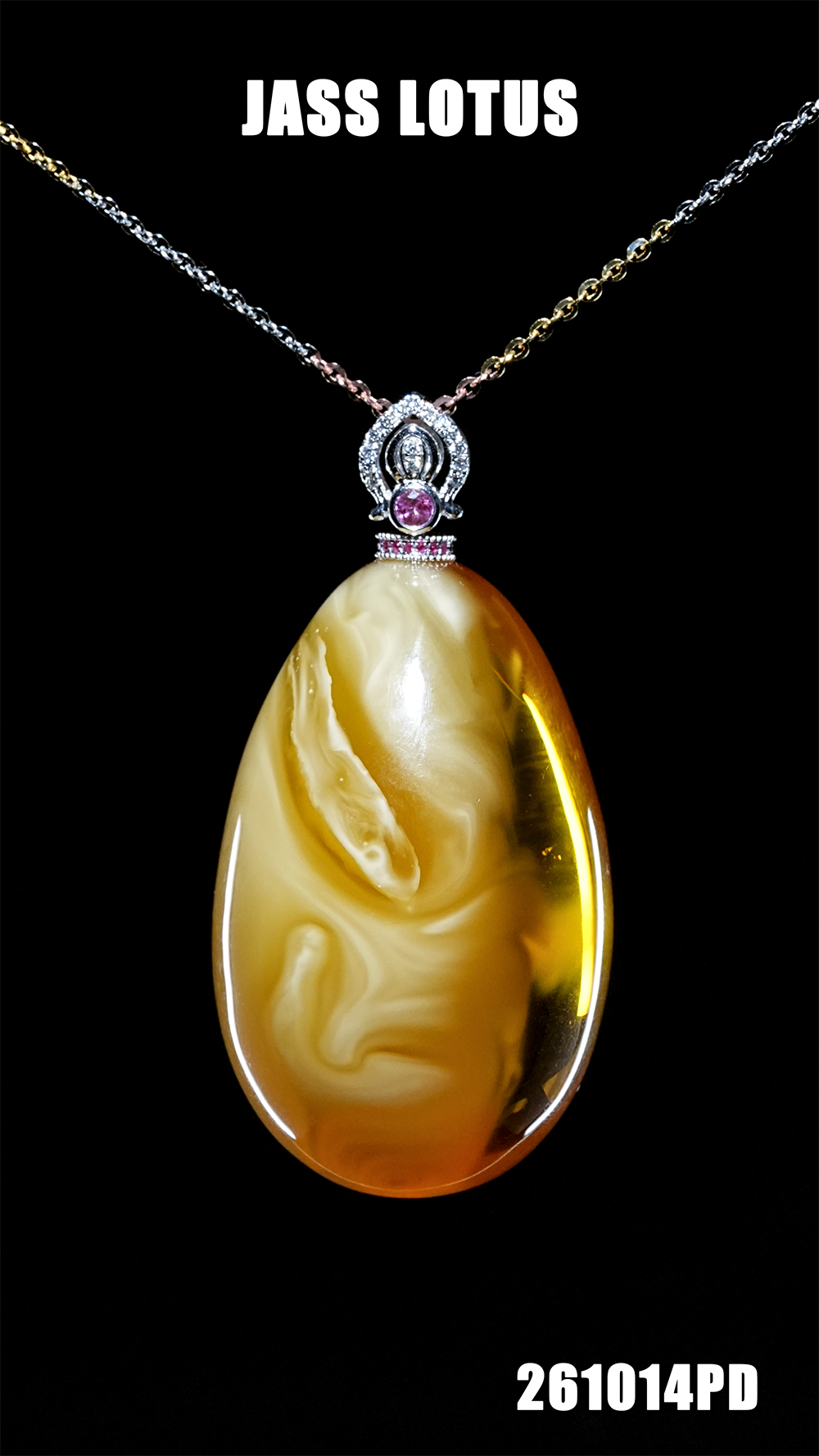 18K白金鑲天然鑽石配金絞白花蜜蠟水滴吊墜 