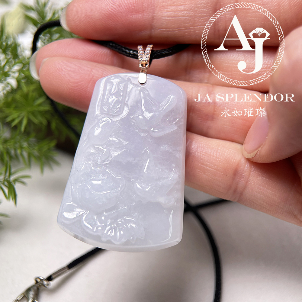 JNS-227 天然翡翠A玉-冰潤白月光花開富貴/喜上眉梢純銀吊墜