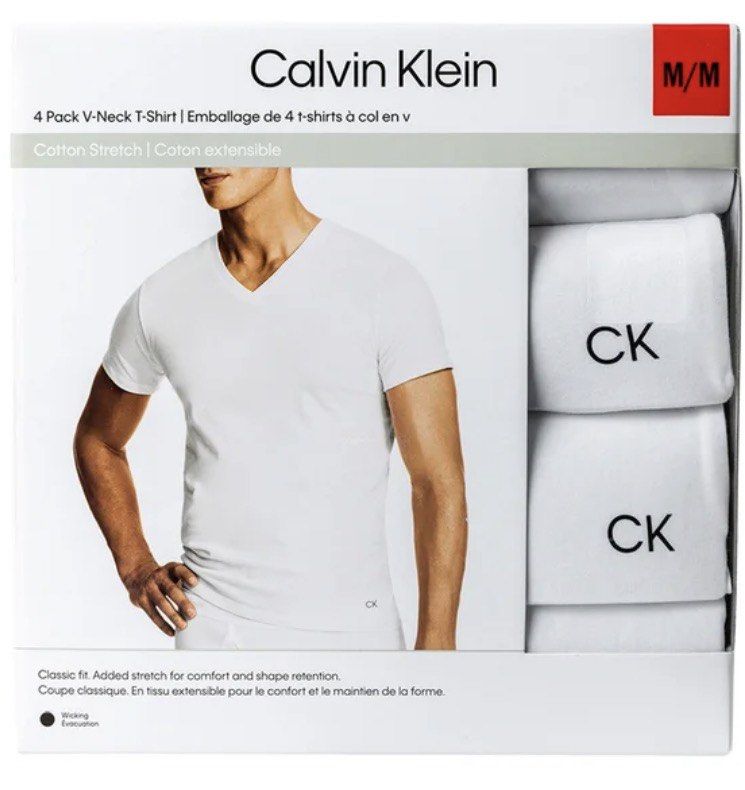 加拿大今日快閃數量有限 加拿大 Costco 🇨🇦 直送香港 CK Calvin Klein 男裝 V領 v-neck 全棉底衫 T-shirt 內衣 上身 1套4件 白色/黑色