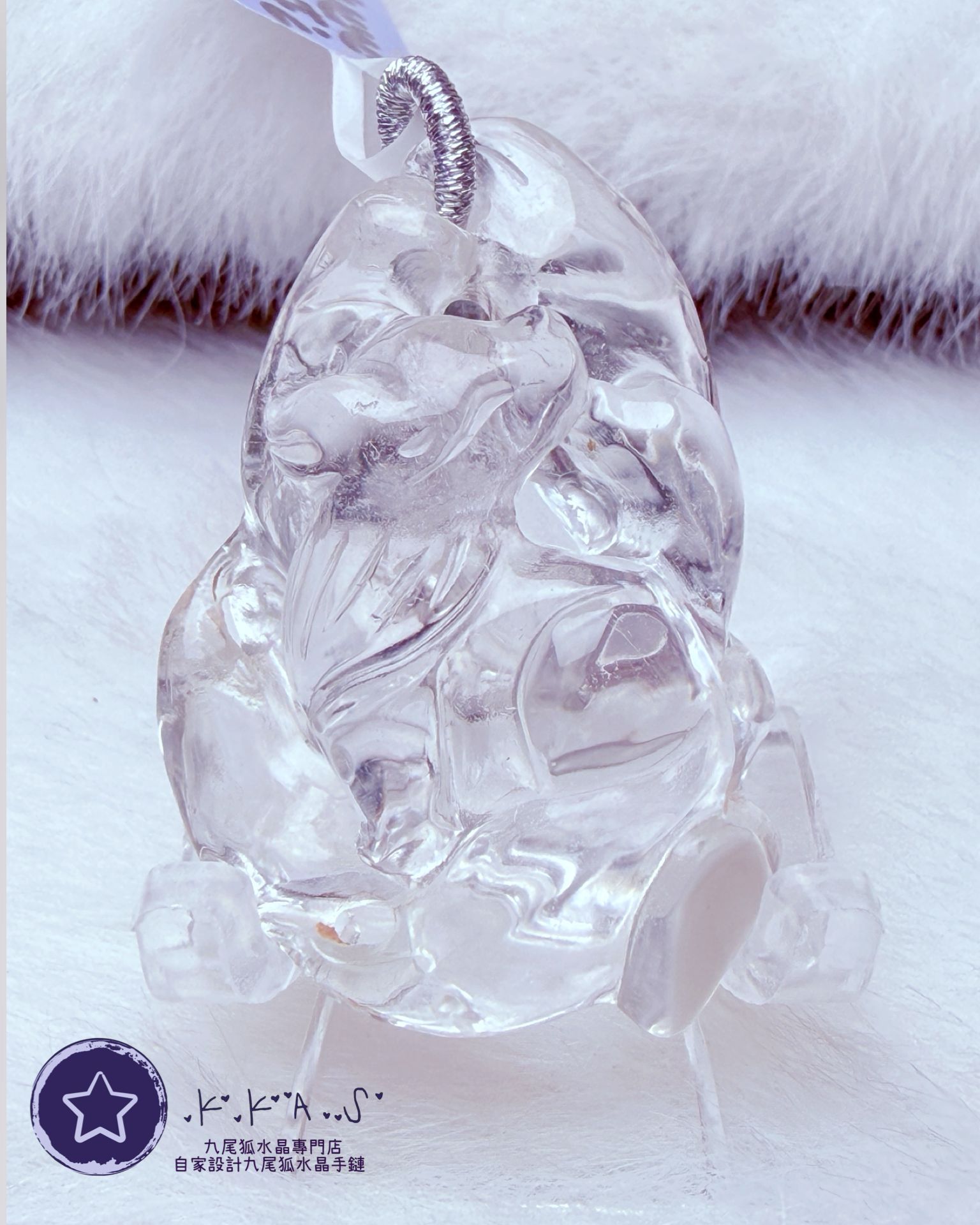 K00092 藍幽靈 俏色心心狐 - 吊墜/手牌兩用款(上下孔)