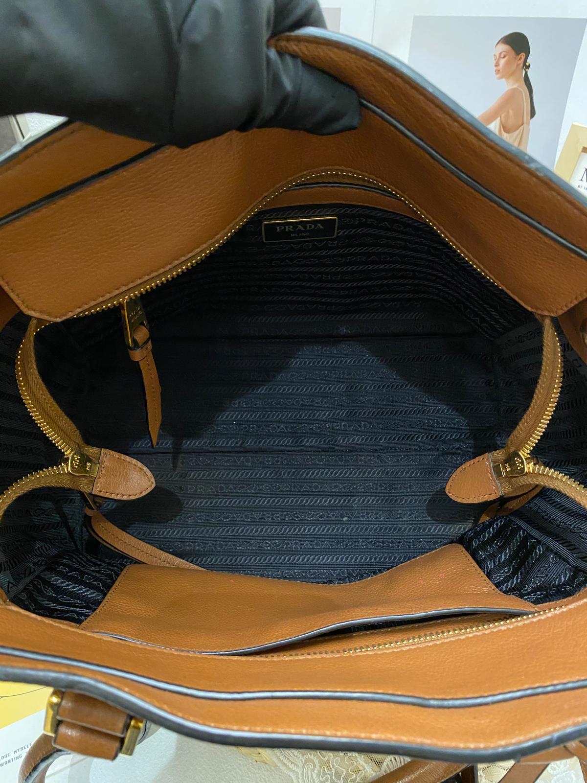 Prada Daino Leather Tote Bag (Cognac)