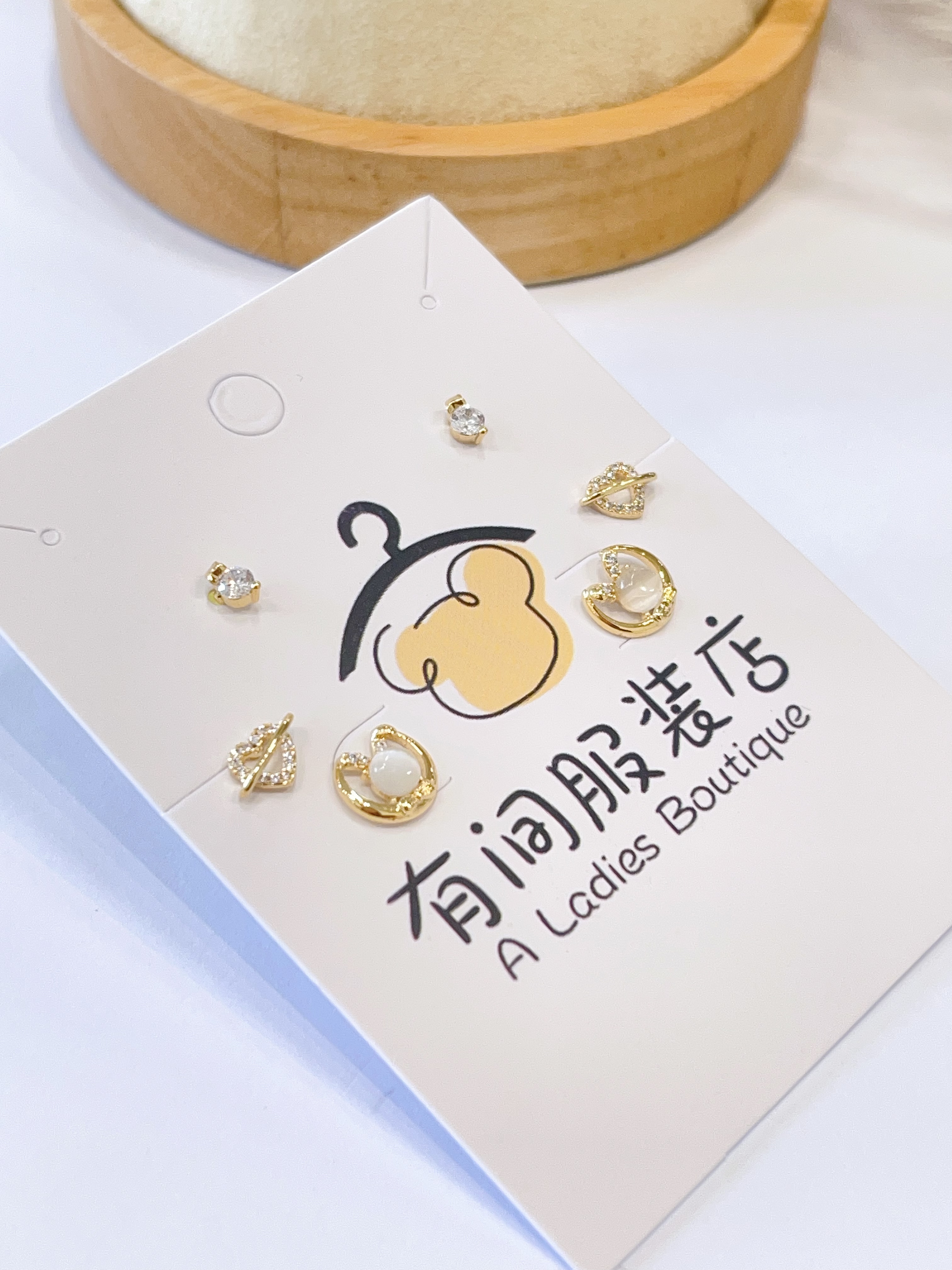 猫眼石兔子爱心耳环套装