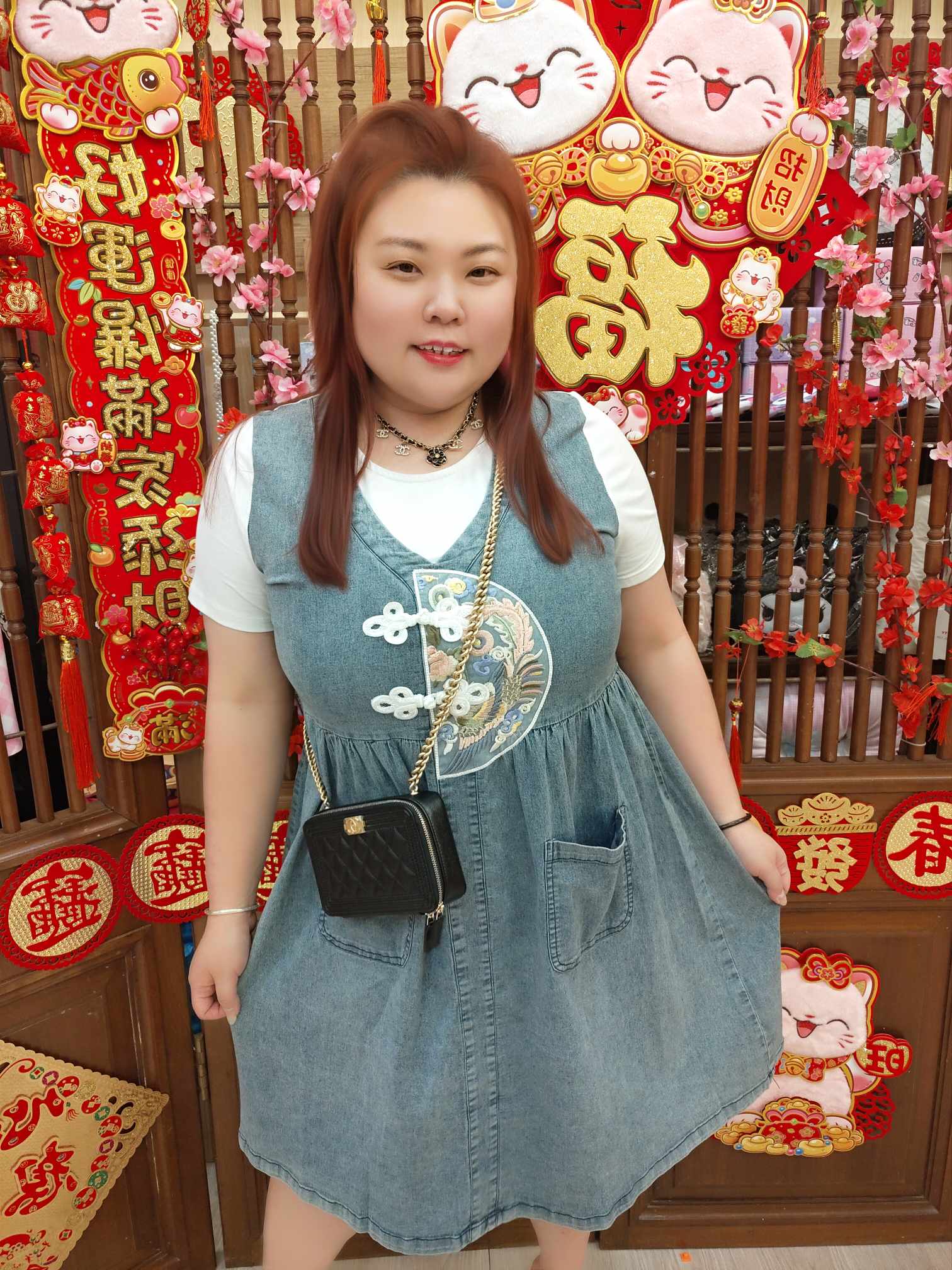 TW#5835 假两件中国风牛仔连身裙