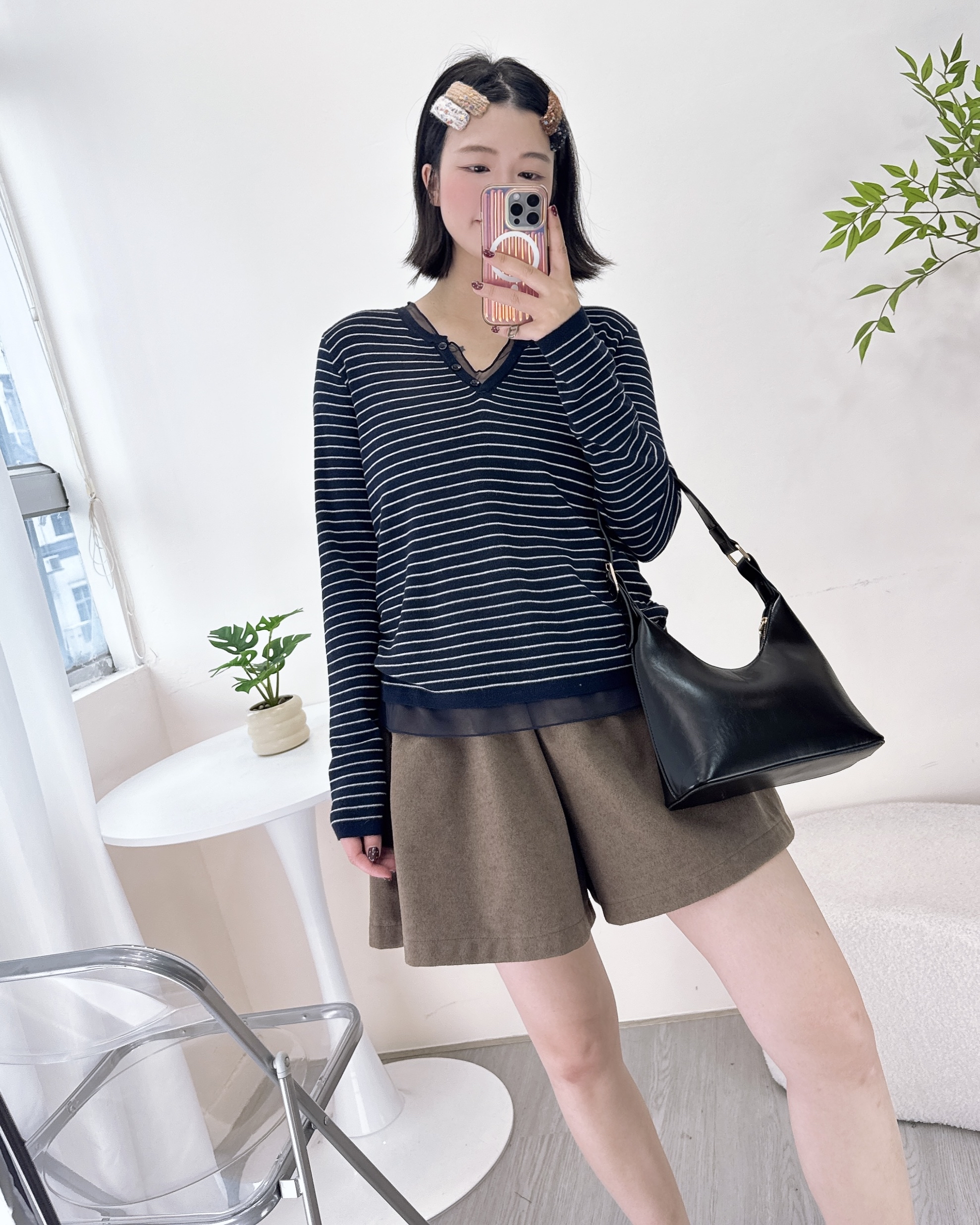 超柔軟線棉拼網紗橫間上衣 2色