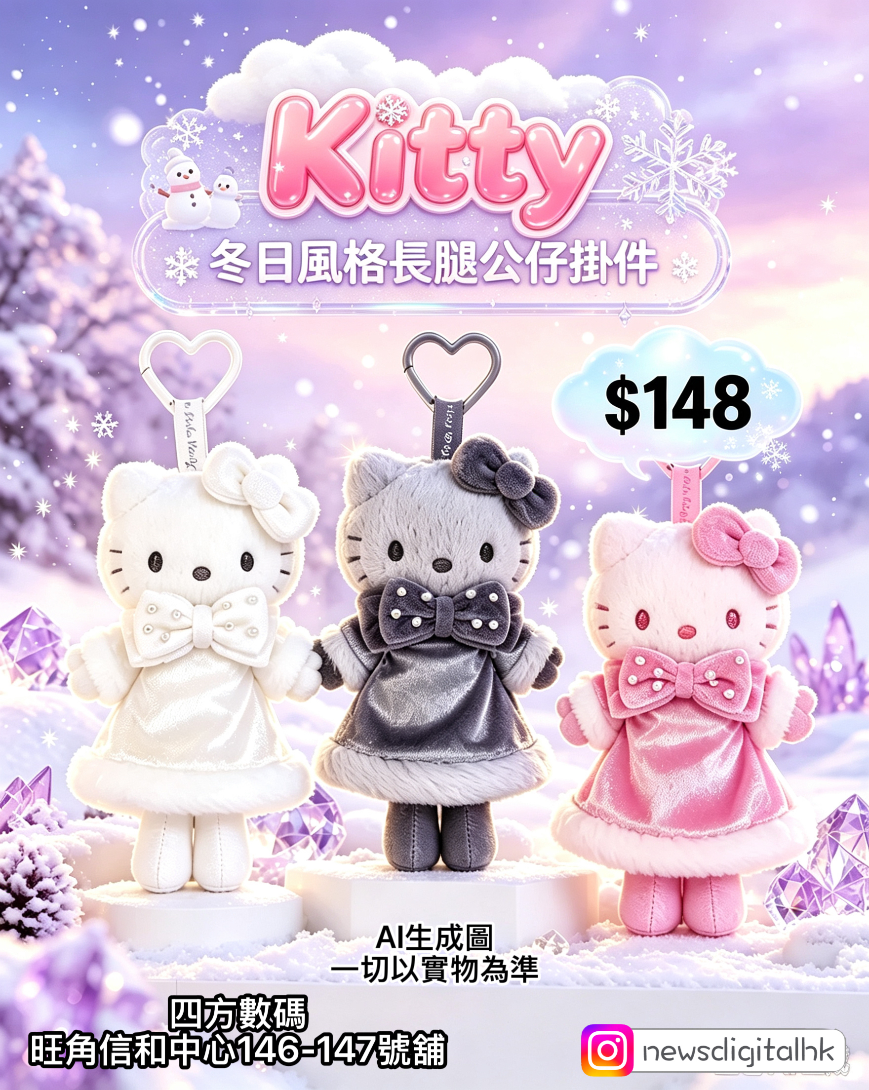 ［2月中到貨] Hello Kitty冬日風格長腿公仔掛飾
