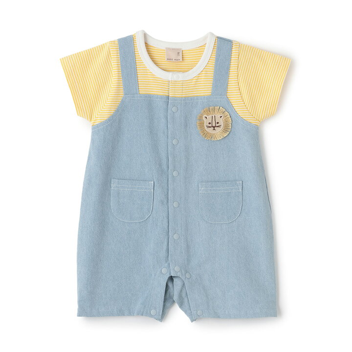 🇯🇵預訂 日本直送🇯🇵Petit Main三色動物刺繡條紋吊帶口袋短袖連身服