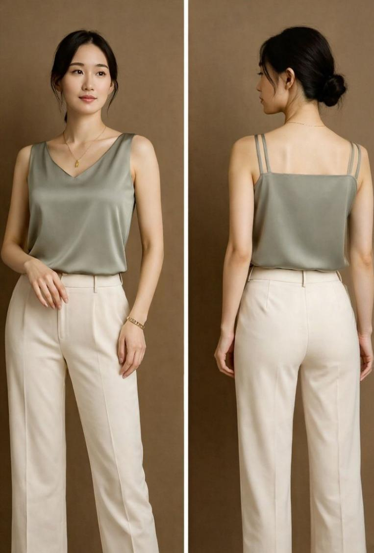 Satin V-Sleeveless Double Strap