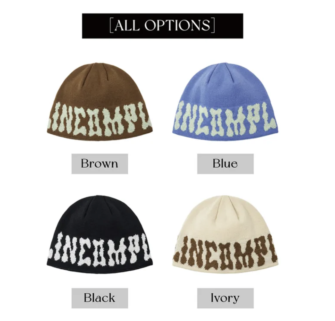 金泰亨同款｜韓國 ALLINCOMPLETE 針織毛球提花冷帽 4色選｜PomPom Logo Jacquard Beanie