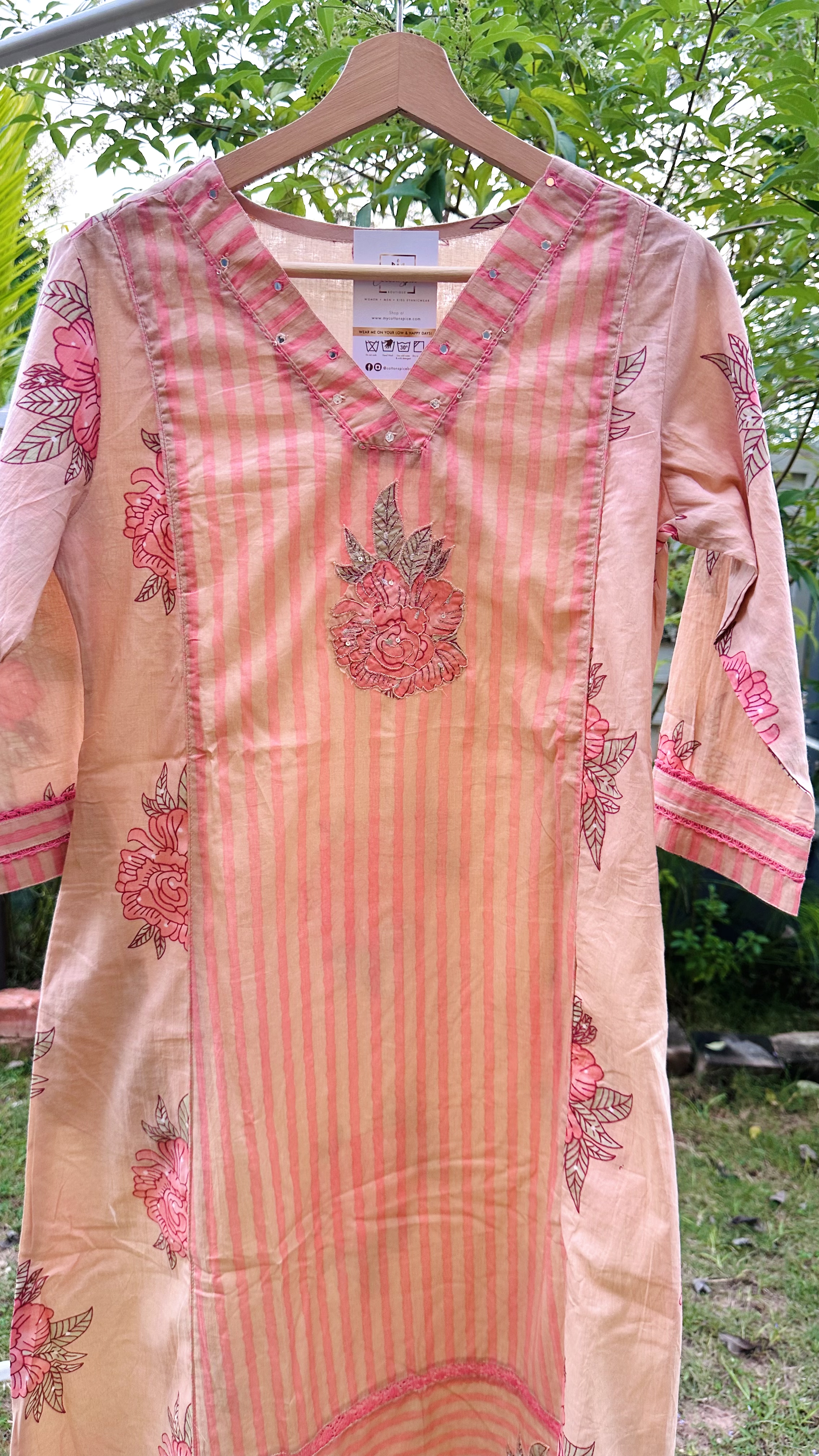 Peach and Pink Embroidered Kurta Set