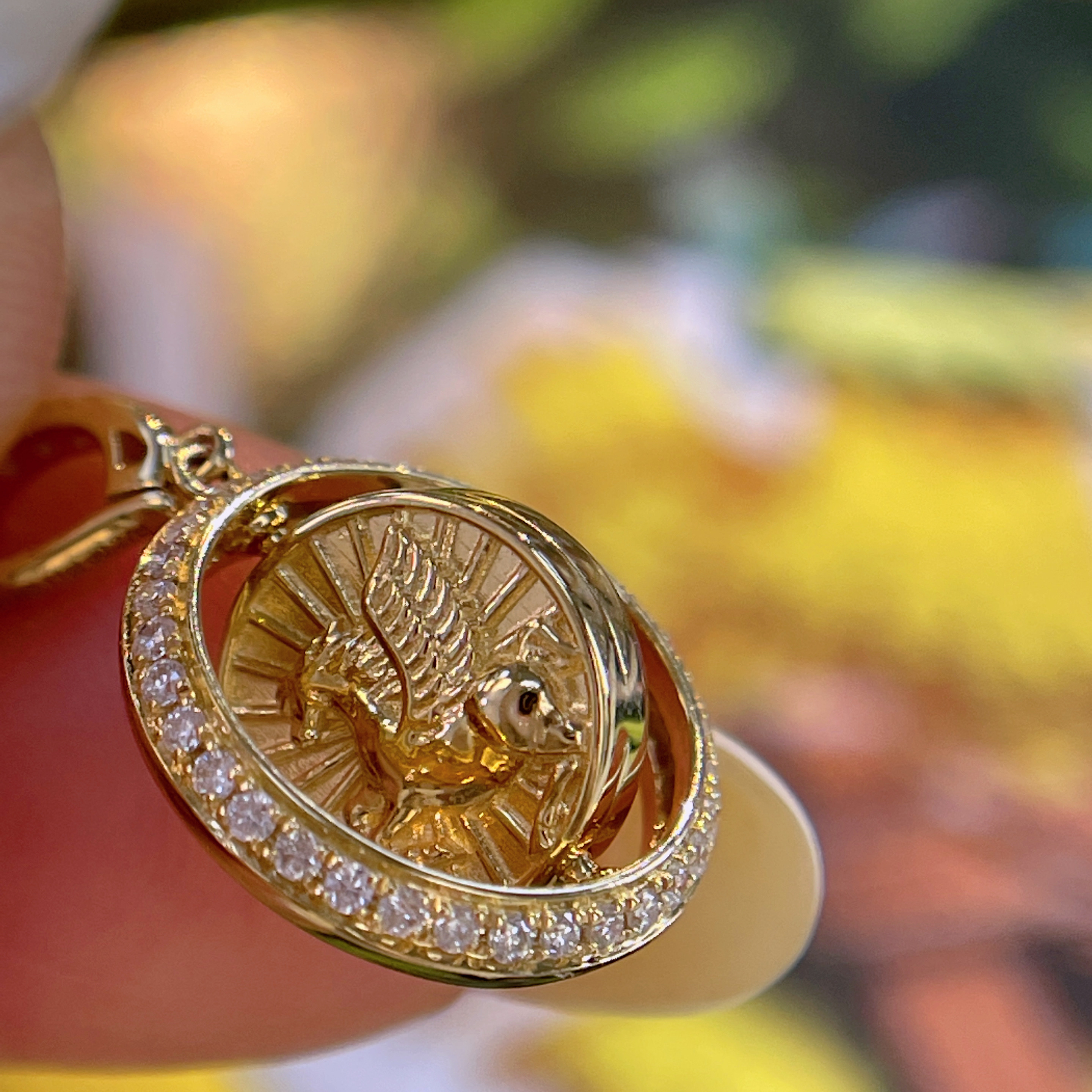  18K Gold Ruby Lucky Coin Multi-Way Pendant