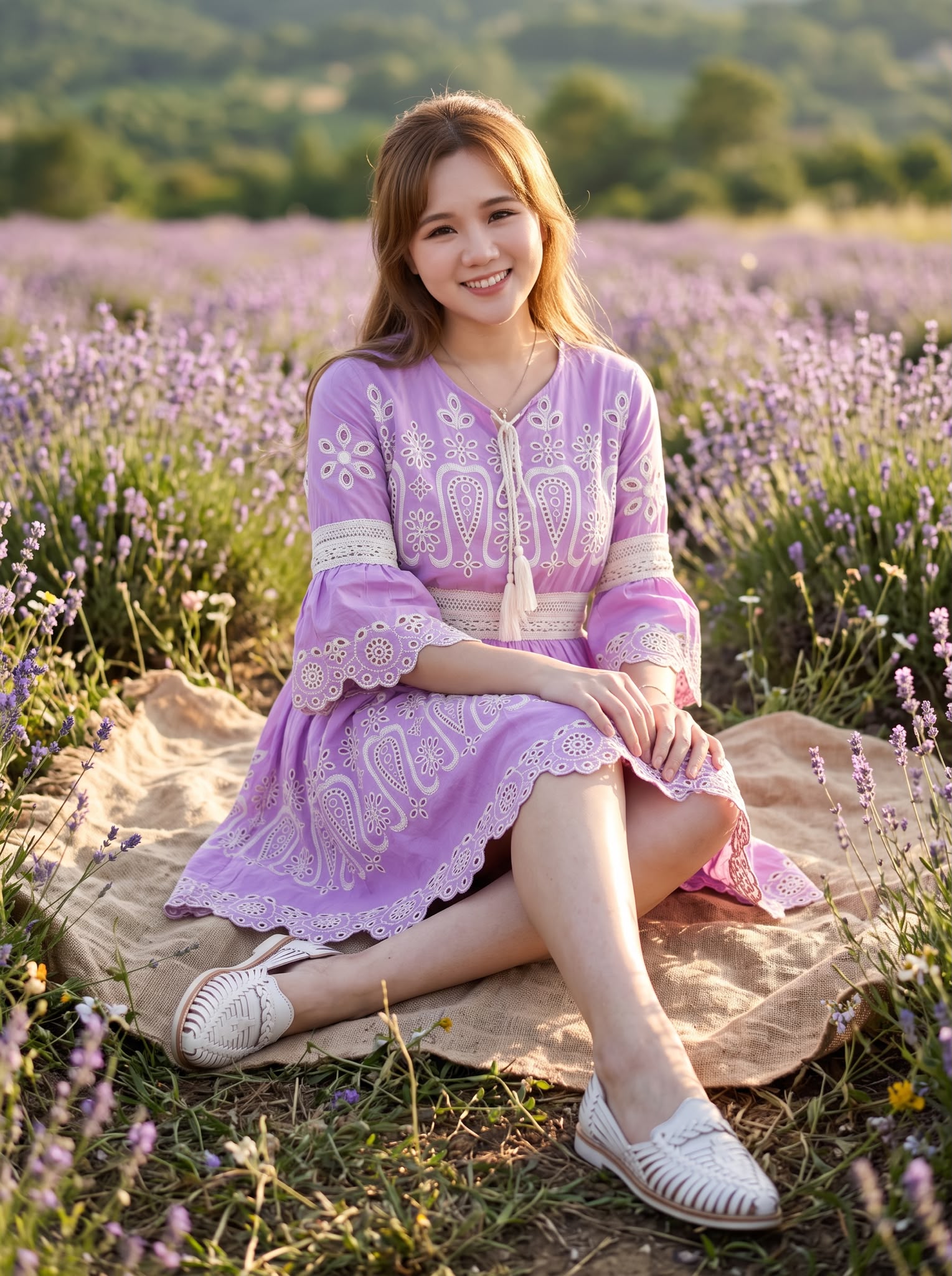 2726 Lavender Elastic Waist With English Embroidery Short OP 35"
