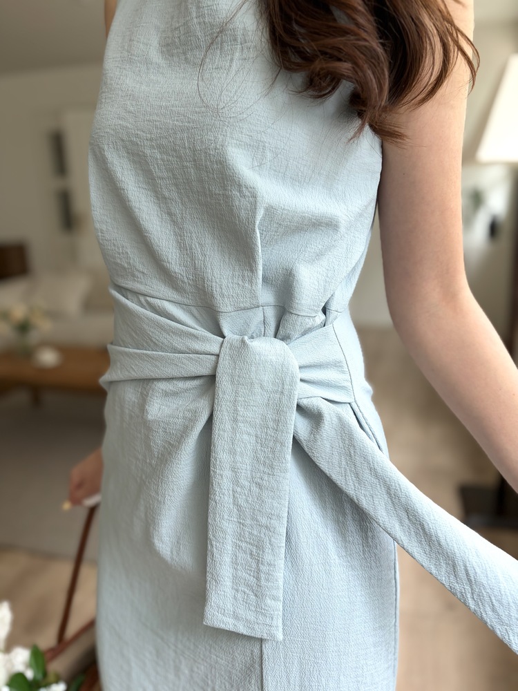 Pastelly Gathered Waist Dress (Blue)