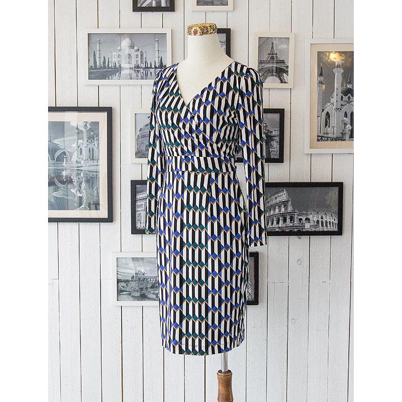 (Sold out)Bold Art Deco Inspired Pattern Knitted Wrap Dress (FM051)