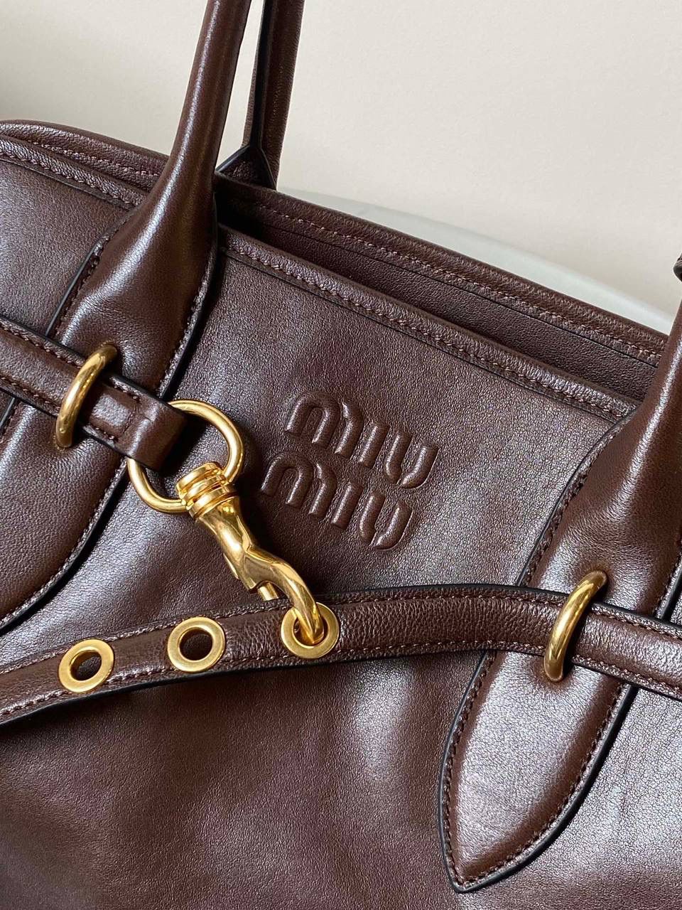 🈶石南木色 𝗠𝗶𝘂𝗠𝗶𝘂24秋冬手提包 今年这只巧克力色 给调色师跪下了！ 一整个浓浓的秋冬氛围感，已经开始期待秋天了 不管是皮质还是色泽都超有质感 根本爱到不行啊 近两年miu水涨船高，爆款制造机 出什么火什么，杀疯了已经，都去冲 31×40×13cm #F0023m