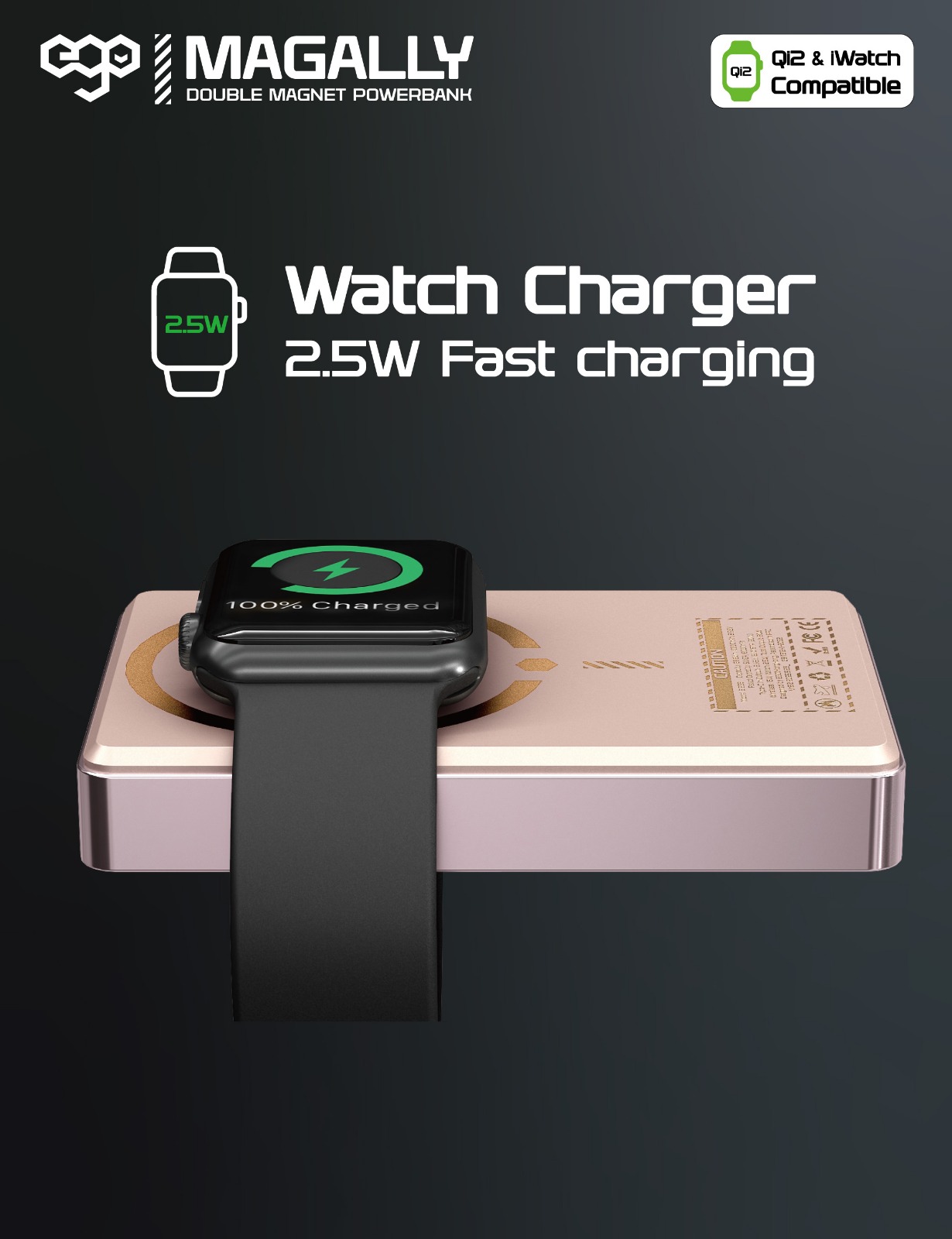 EGO MAGALLY 雙磁鐵移動電源：10000mAh，15W MagSafe & iWatch 無線充電