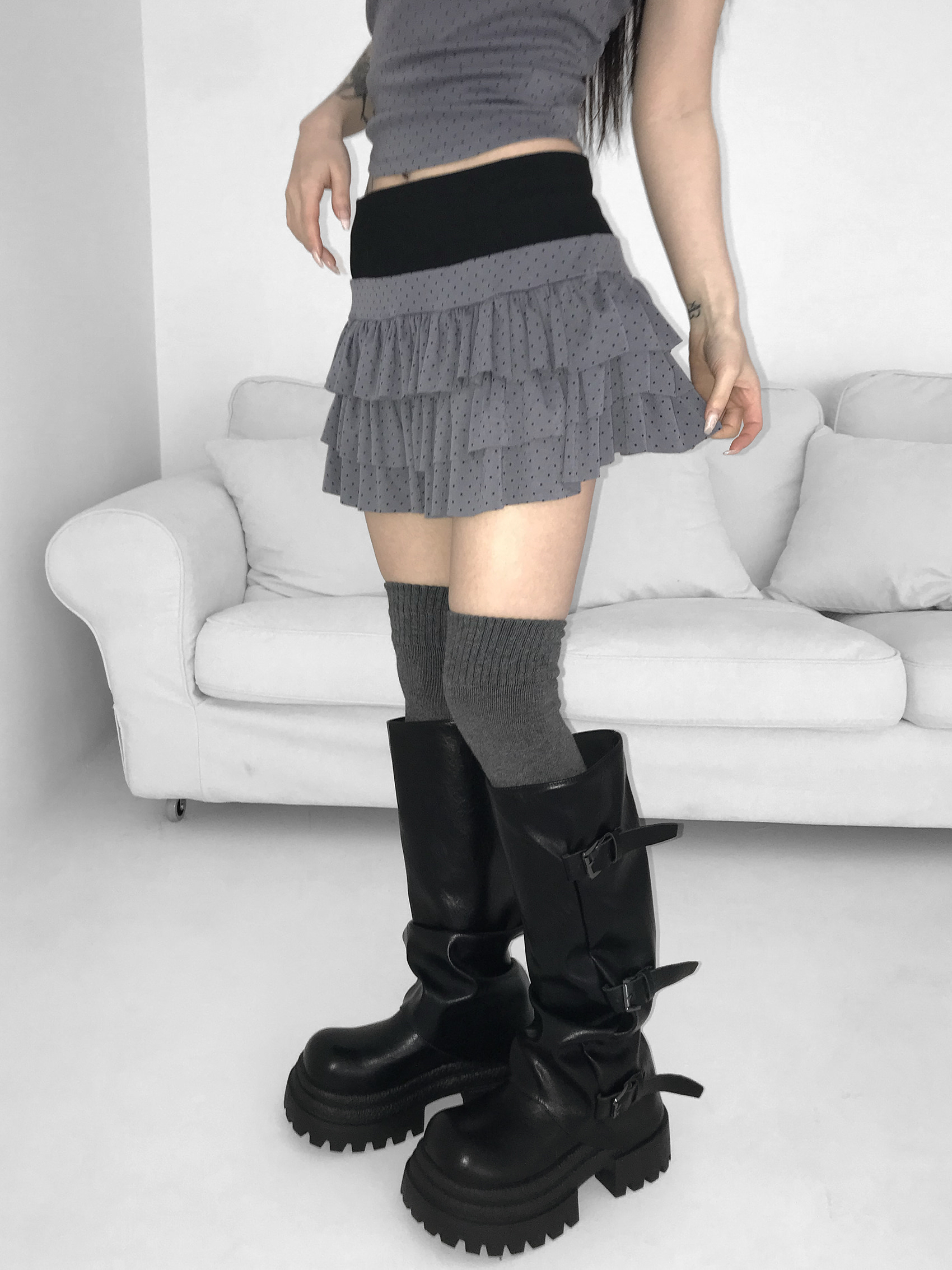 Ruffle Polka Dot Mini Skirt