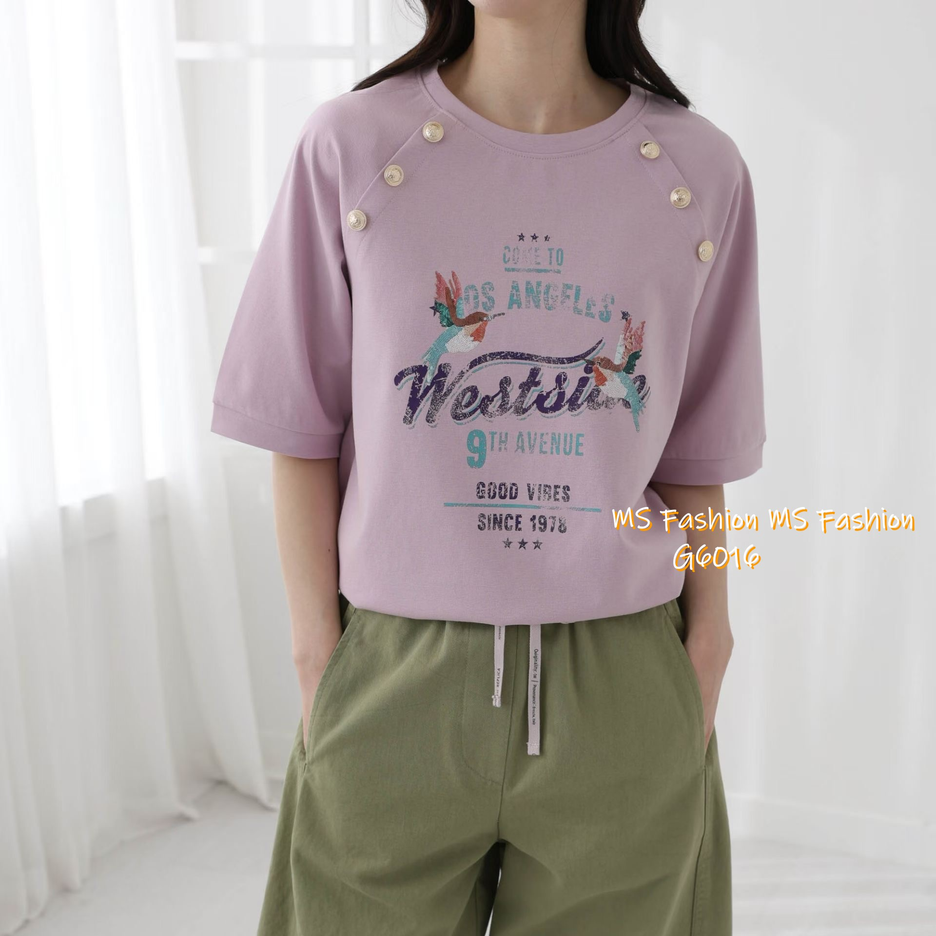 G6016 韓國🇰🇷靚print肩鈕top