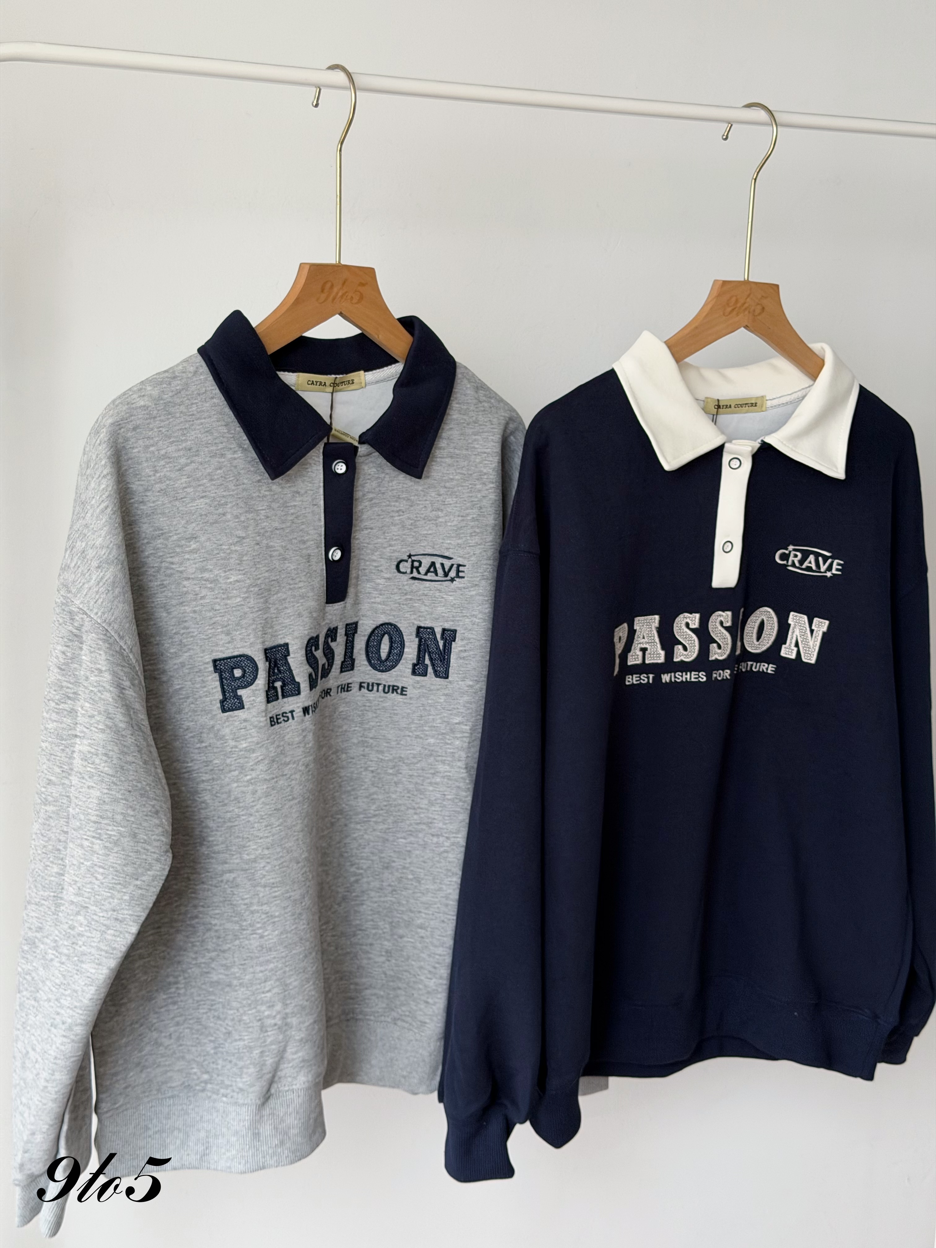 T4526 Embroidery Wording Sweatshirt with Collar - 4 Colors 