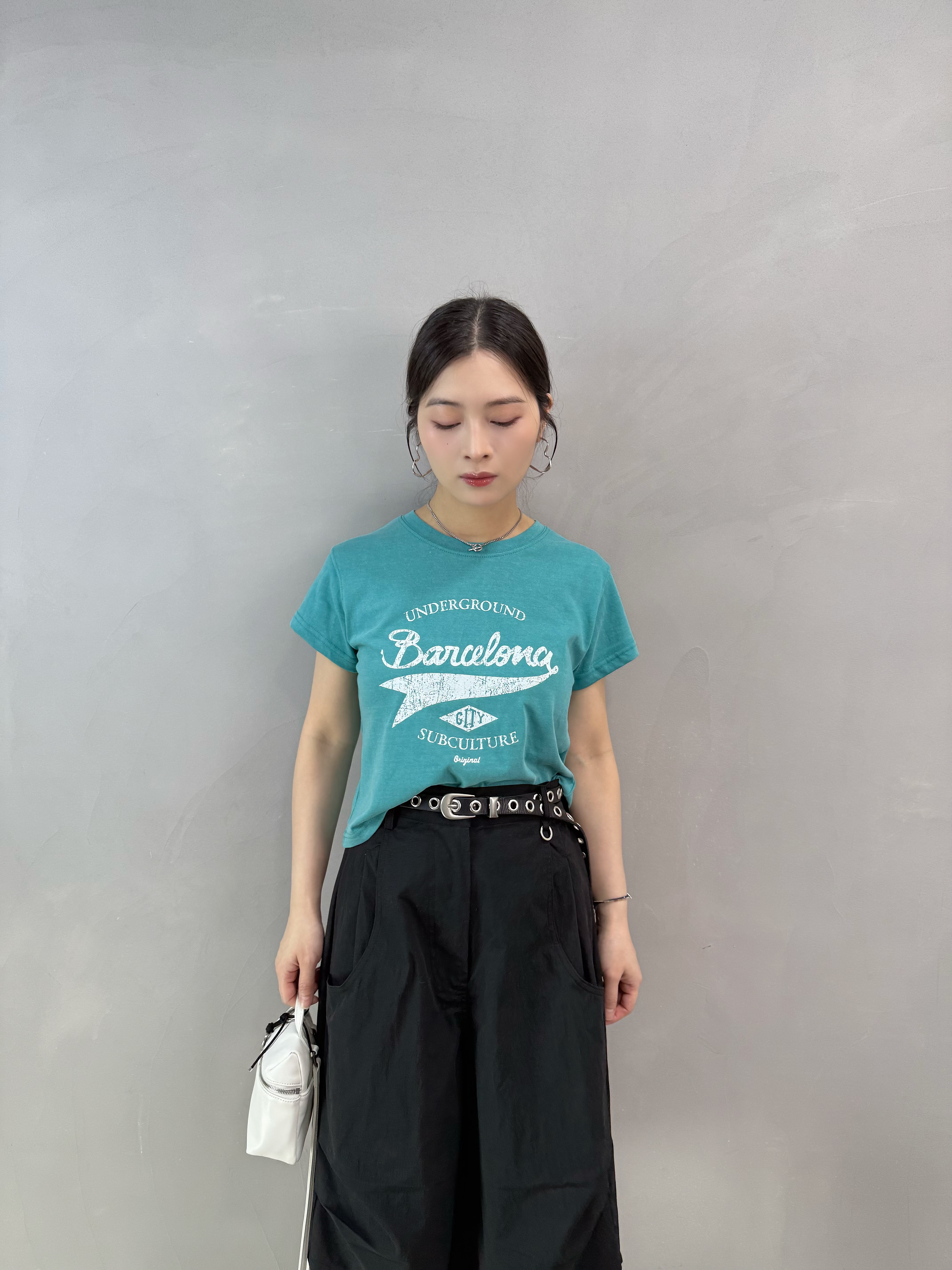 Q73 洗水棉刷色字Tee