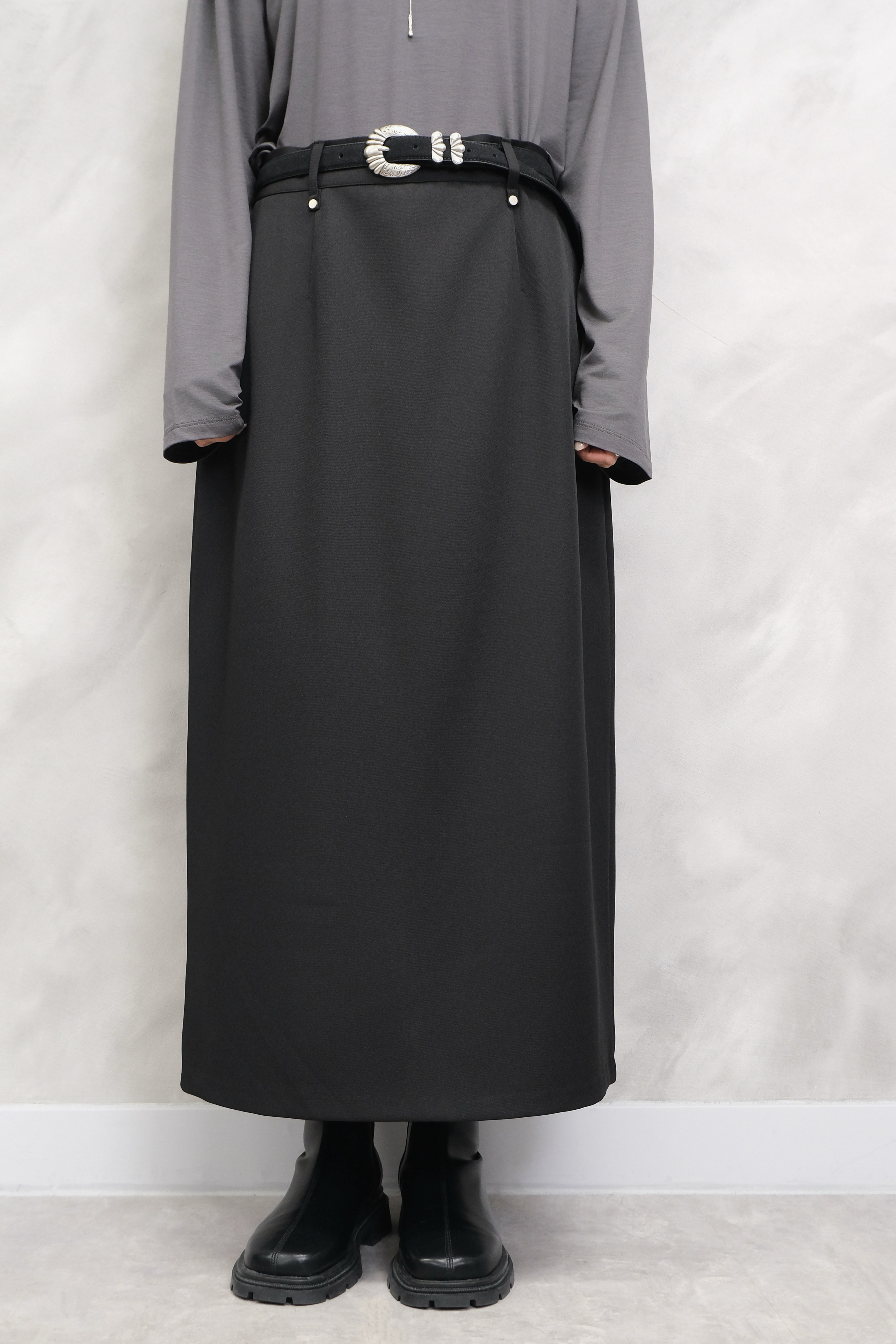 Metal Stud High-Waist Midi Skirt #sk51