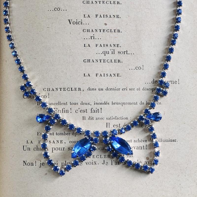 Vintage 1950s Beautiful Blue Rhinestone Princess Cocktail Evening Necklace (MT1962-2)