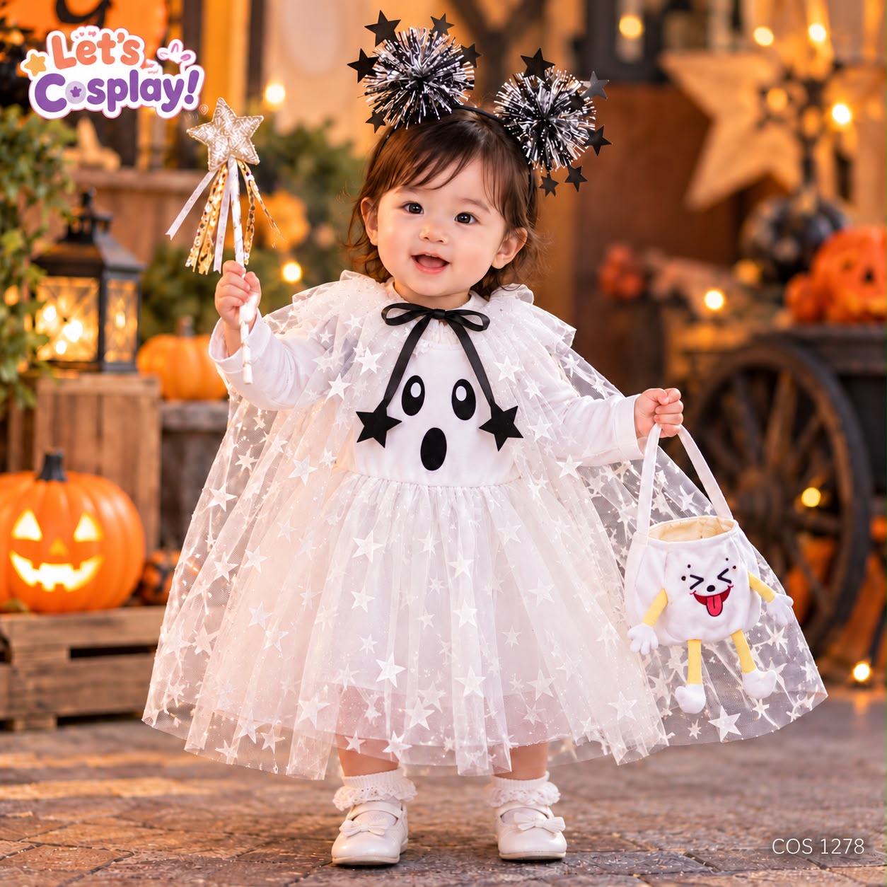 兒童白色幽靈萬聖節服裝｜白紗裙披肩多套裝｜12個月至5歲 Halloween Costume COS1278