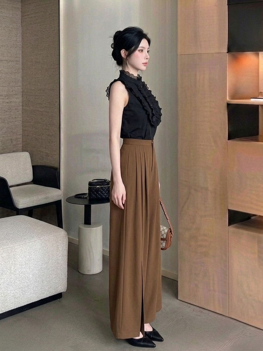 Front Slit Wide Leg Pants M244