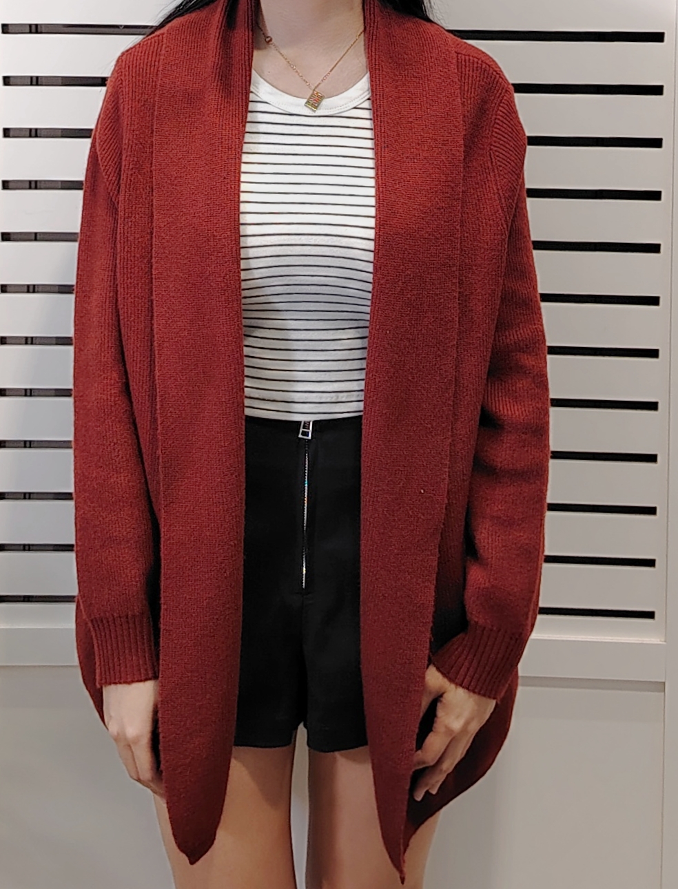 S27606 Button Free Knit Long Sleeve Coat 