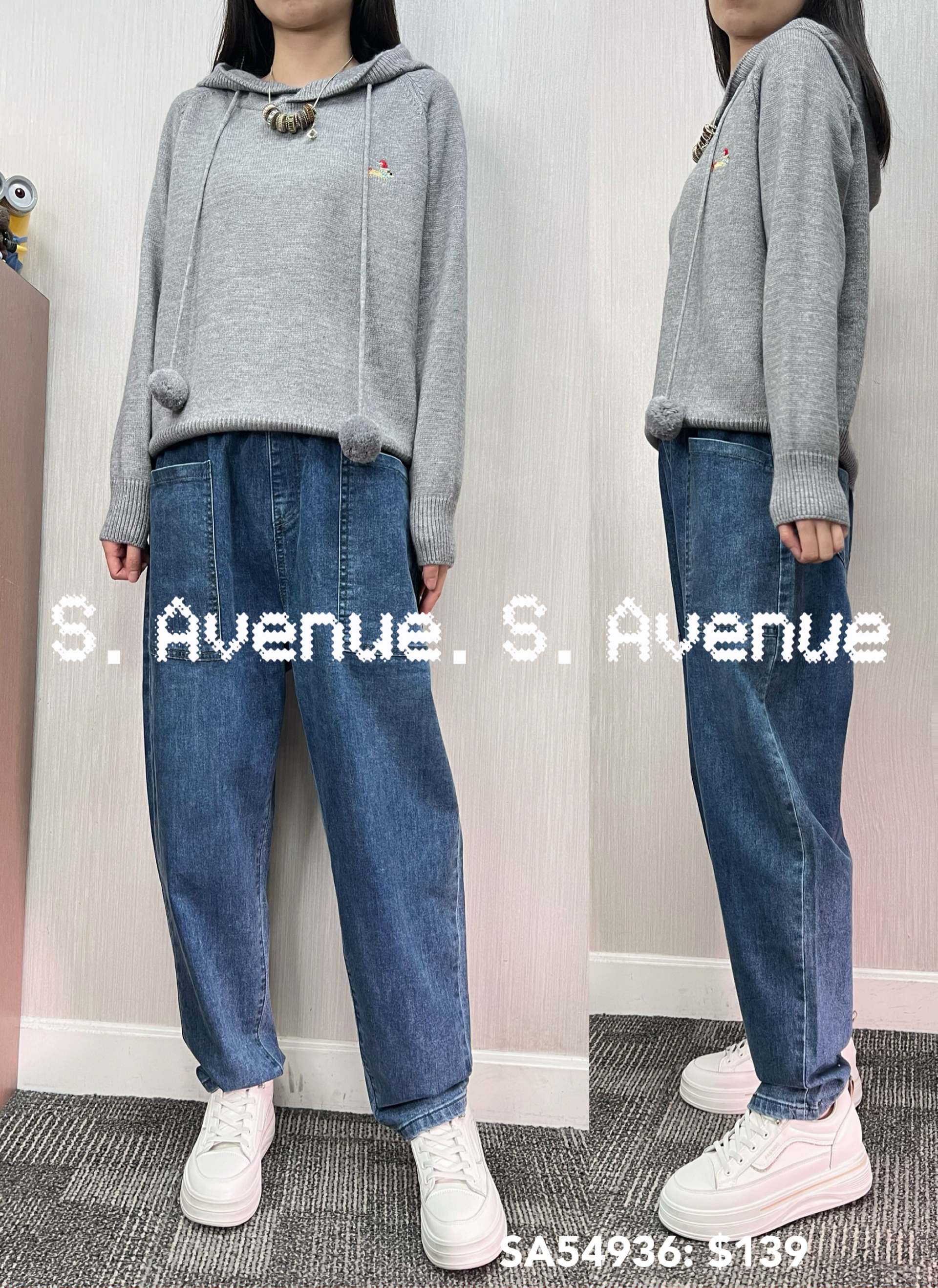 SA54936: 長袖有帽繡圖案冷top