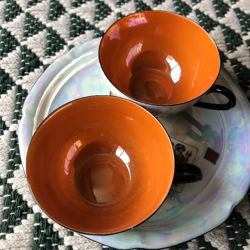 Vintage Made in Germany Pearlized Poker Pattern Tennis Set - 1 Cup + 1 Plate (MT412-1/2)