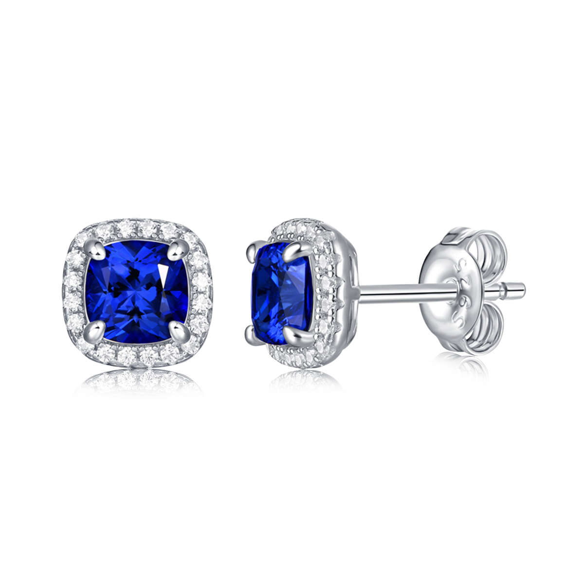 XSE0102培育彩寶S925銀鍍白金耳釘枕形1.0ct