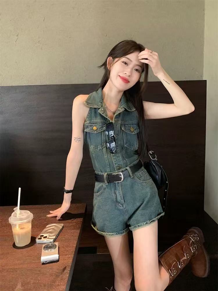 S10014单排扣连衣短裤