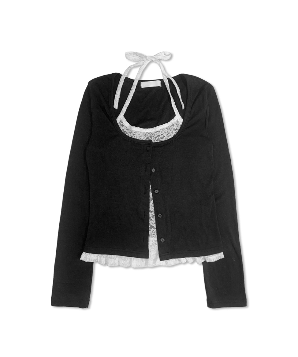 Lace Halter Layered Cardigan Top