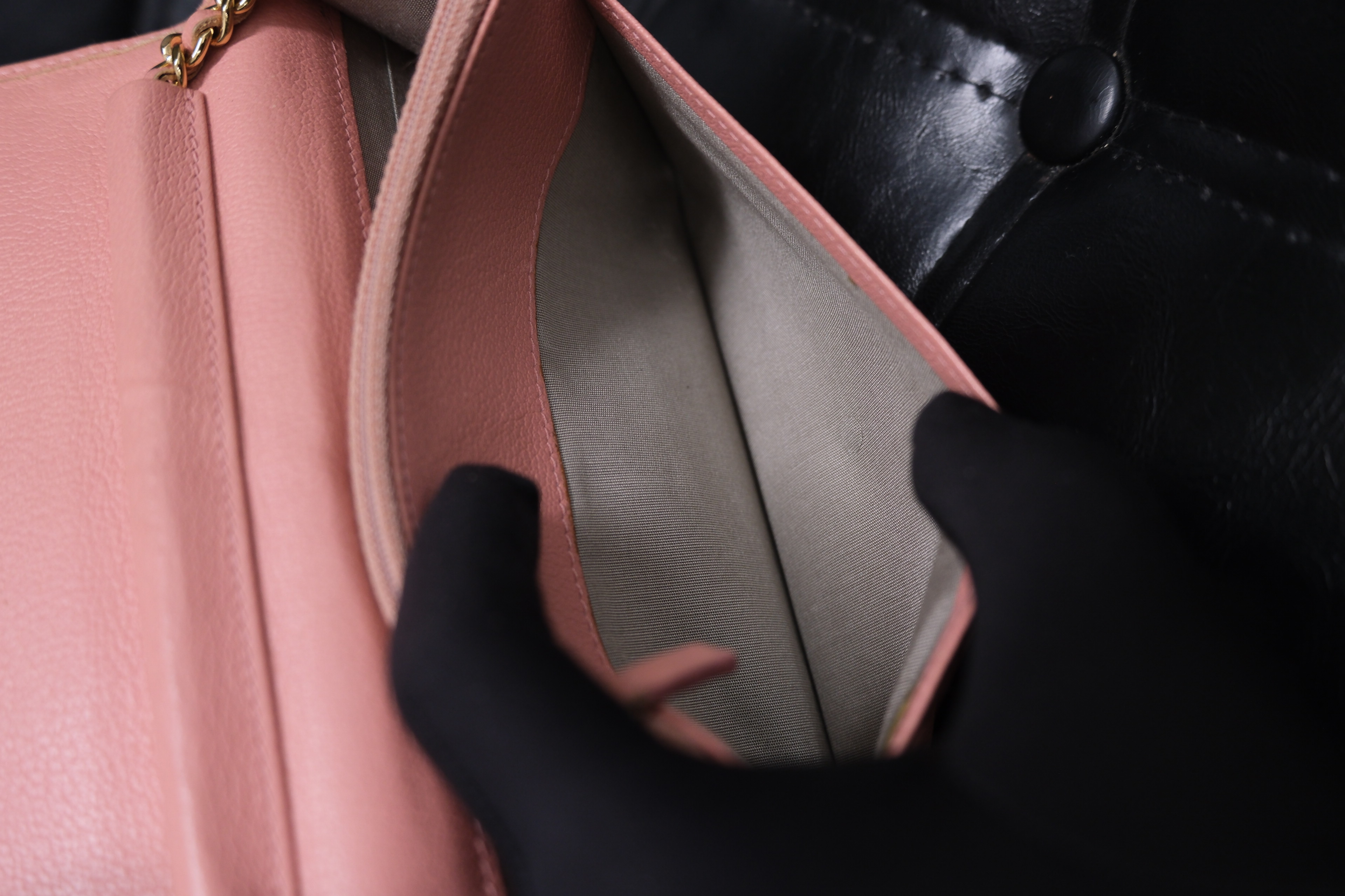 Chanel Camelia Leather Chain Wallet Pink Gold