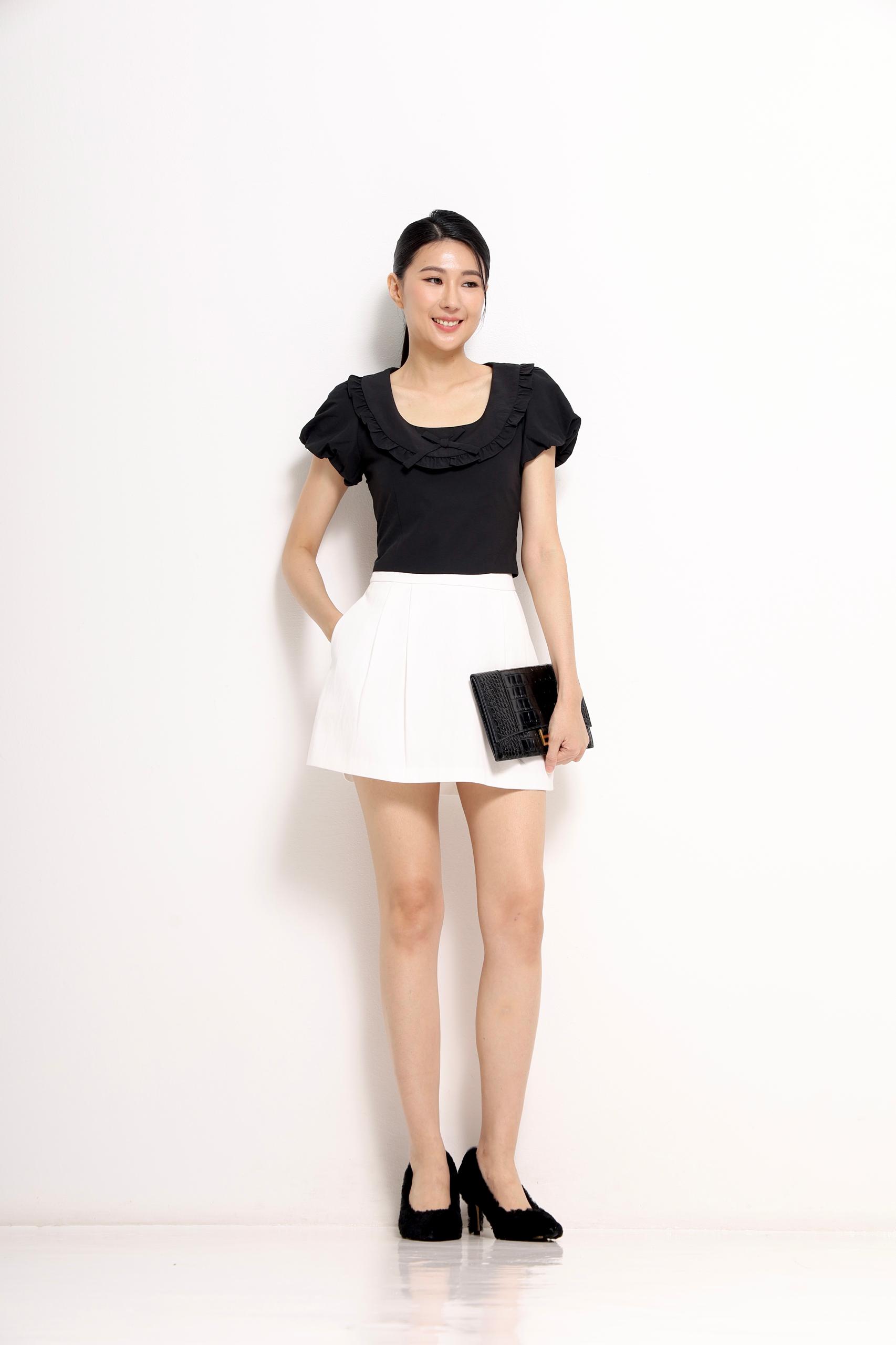 CB2753 Ruffle Collar Puff Sleeve Top