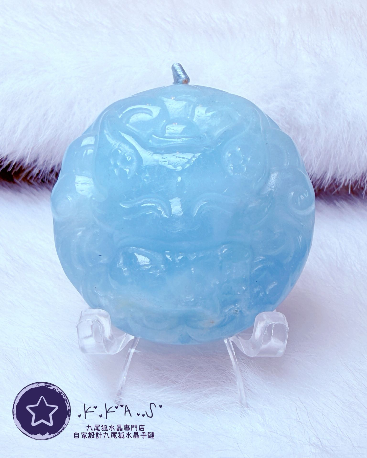 K00060 海藍寶 寶寶狐 - 吊墜/手牌兩用款(上下孔)