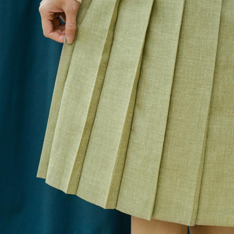 Vintage Linen Texture Pleated Skirt - Waist 24"(MT1606-34)