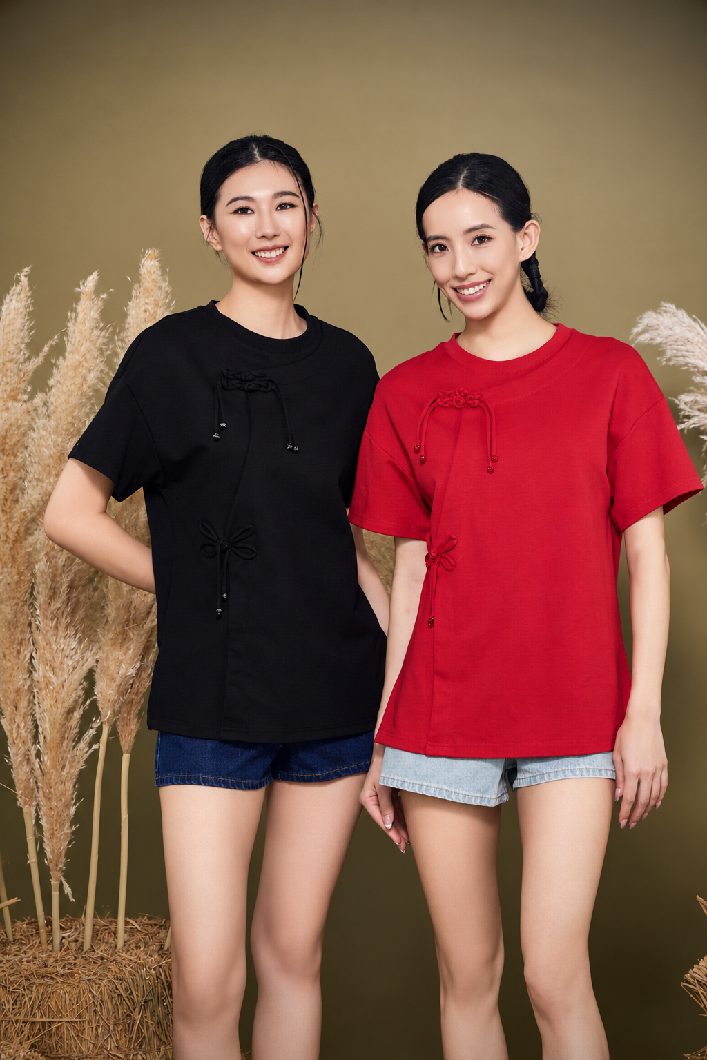 CB2789 Oriental Knot Detail Relaxed Knit Top