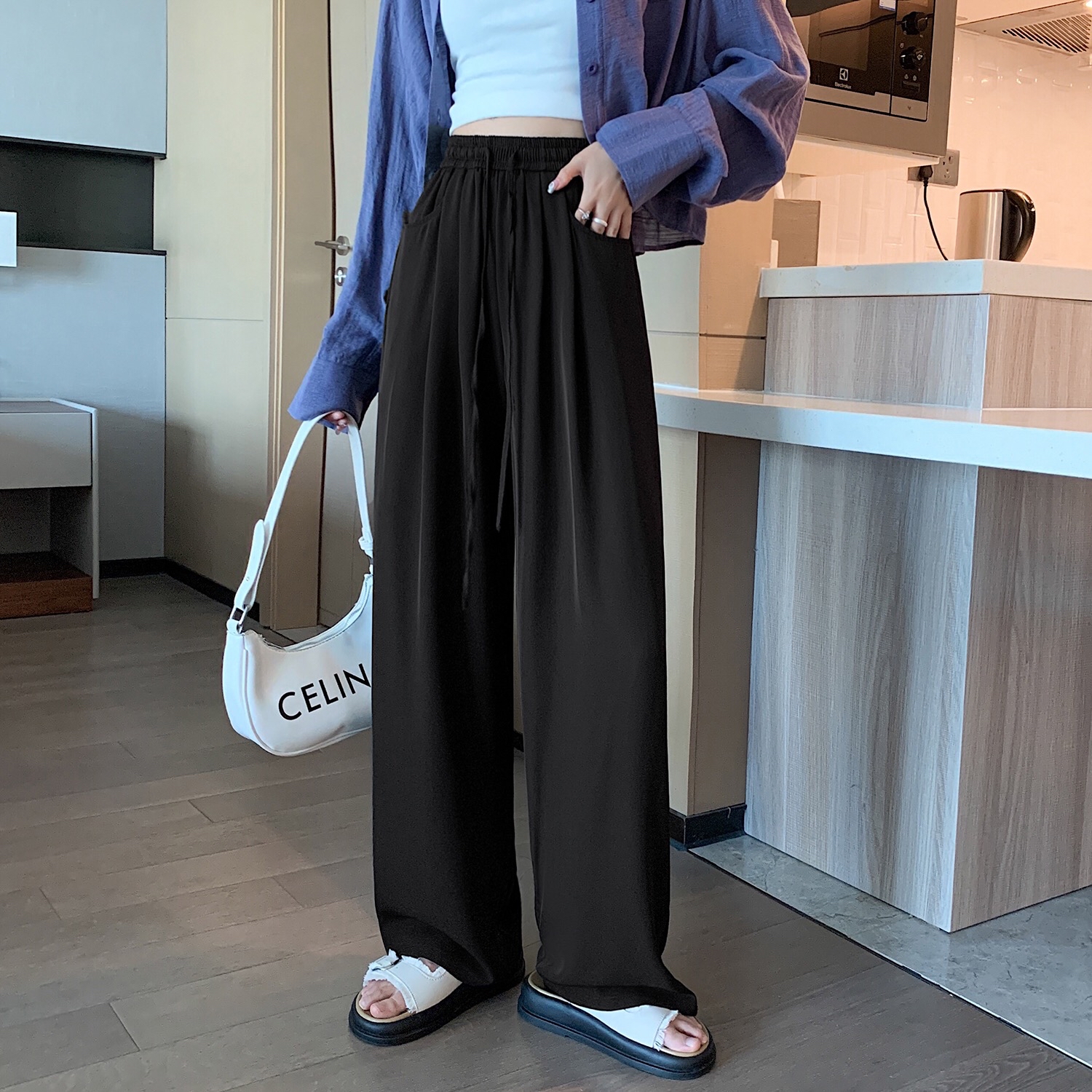 B179(66248) 韩系休闲风松紧腰爆款冰丝西装百搭3色长裤