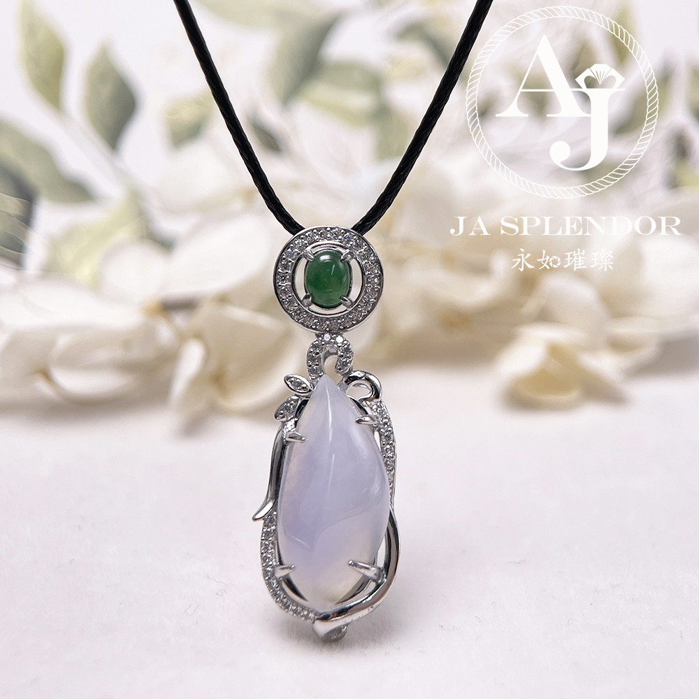 JNS-50 天然翡翠A 冰種紫羅蘭隨型綠色頂珠吊墜