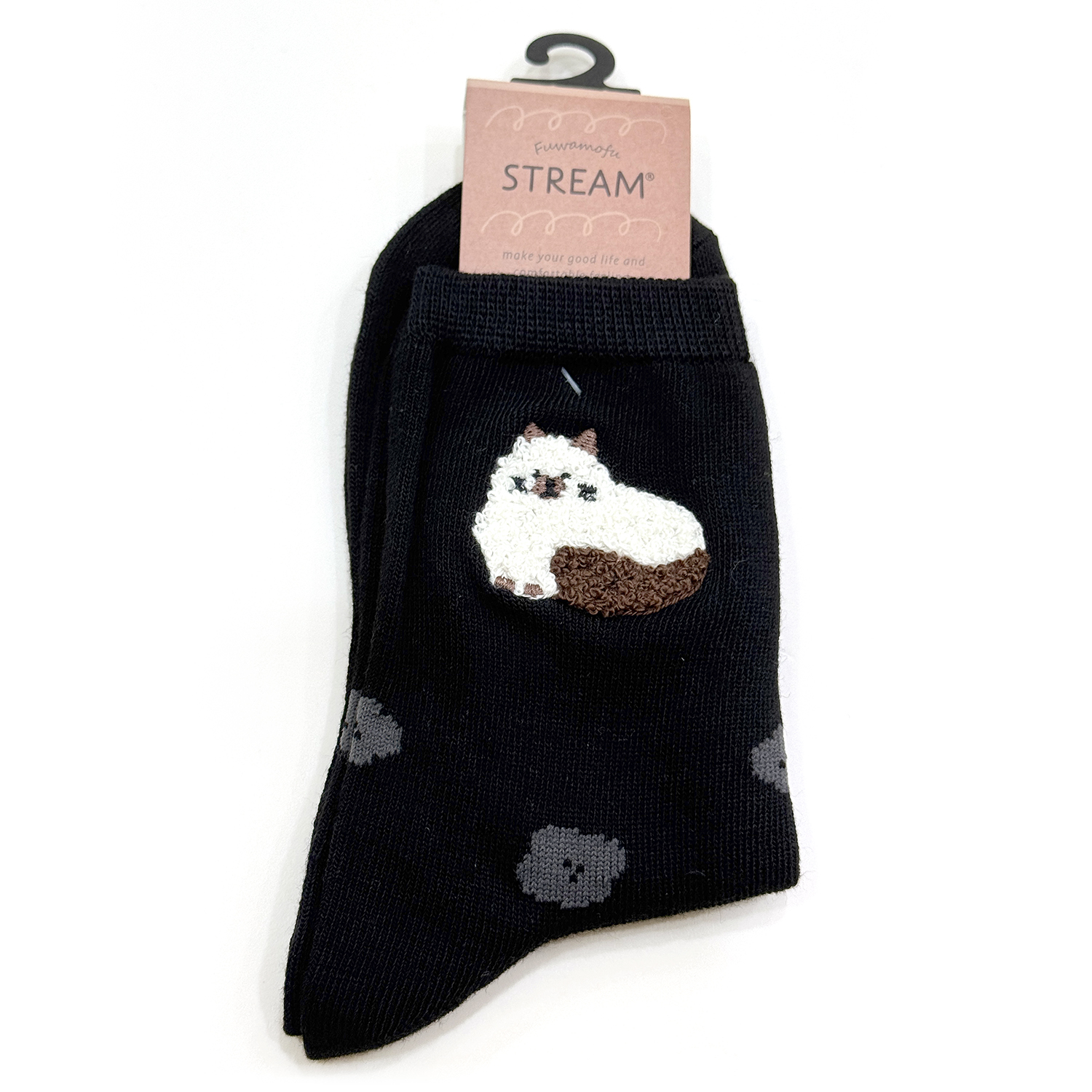 Stream - 襪子 (黑色蓬鬆貓咪雪尼爾刺繡款)