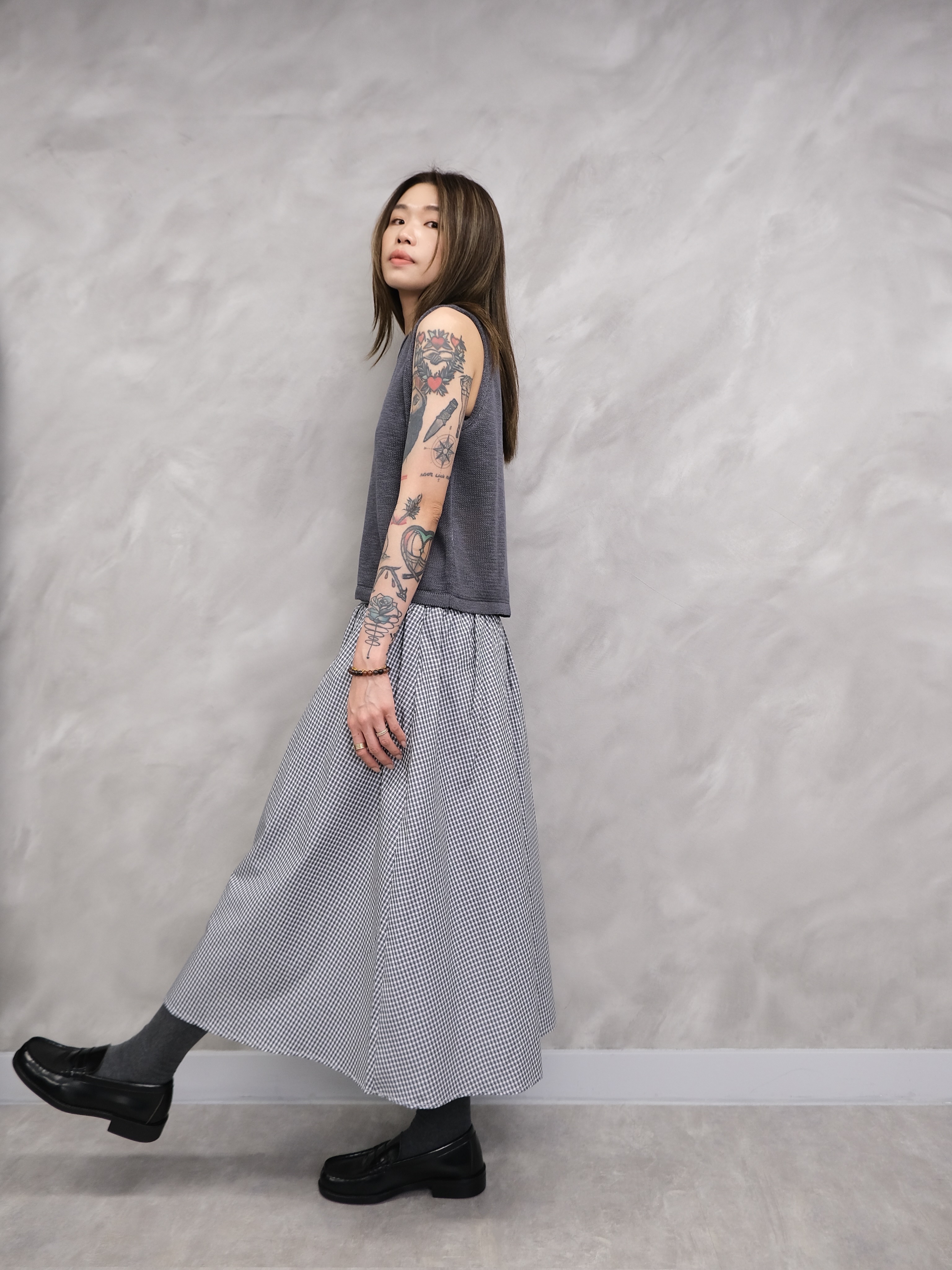 Plaid full skirt #sk45