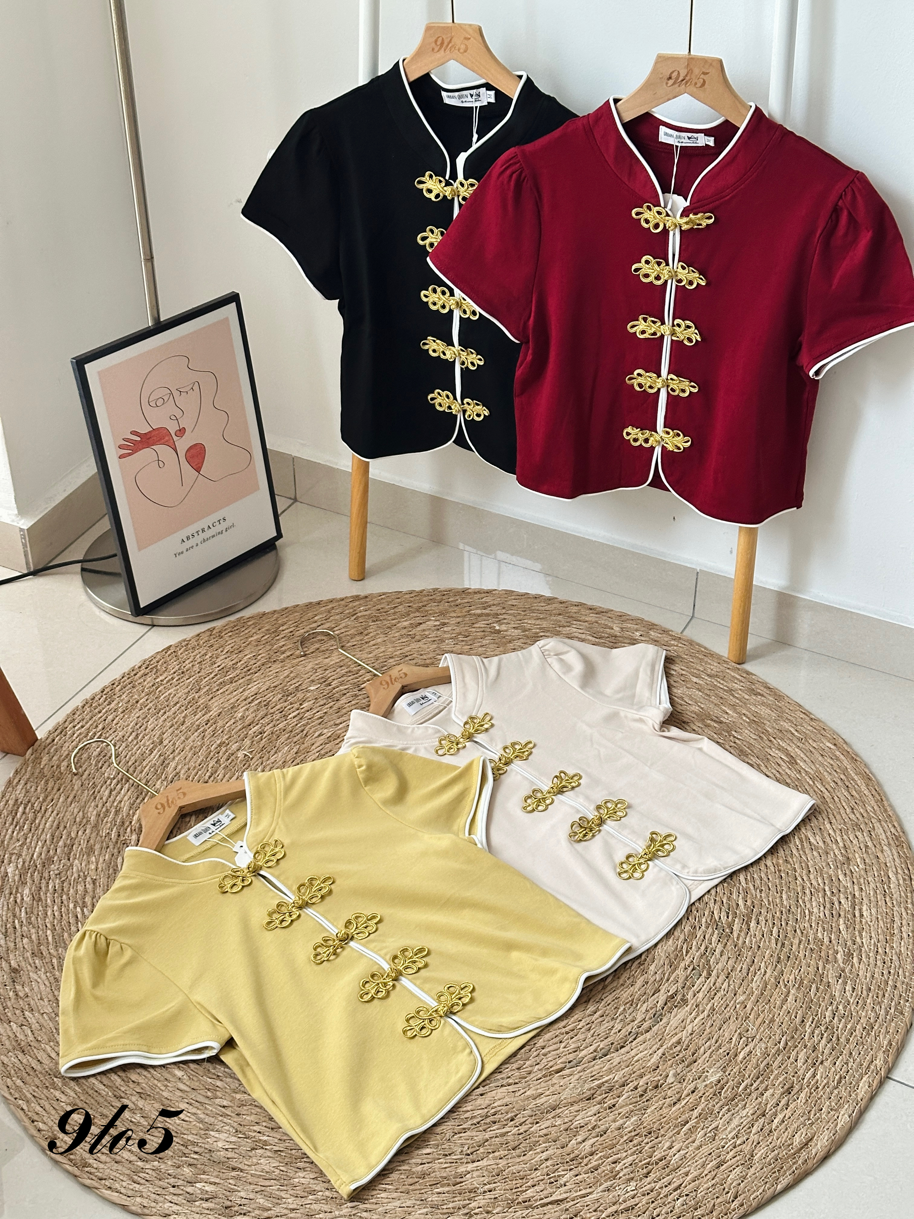 T3914 Puff Sleeve Cheongsam Top - 4 Colors