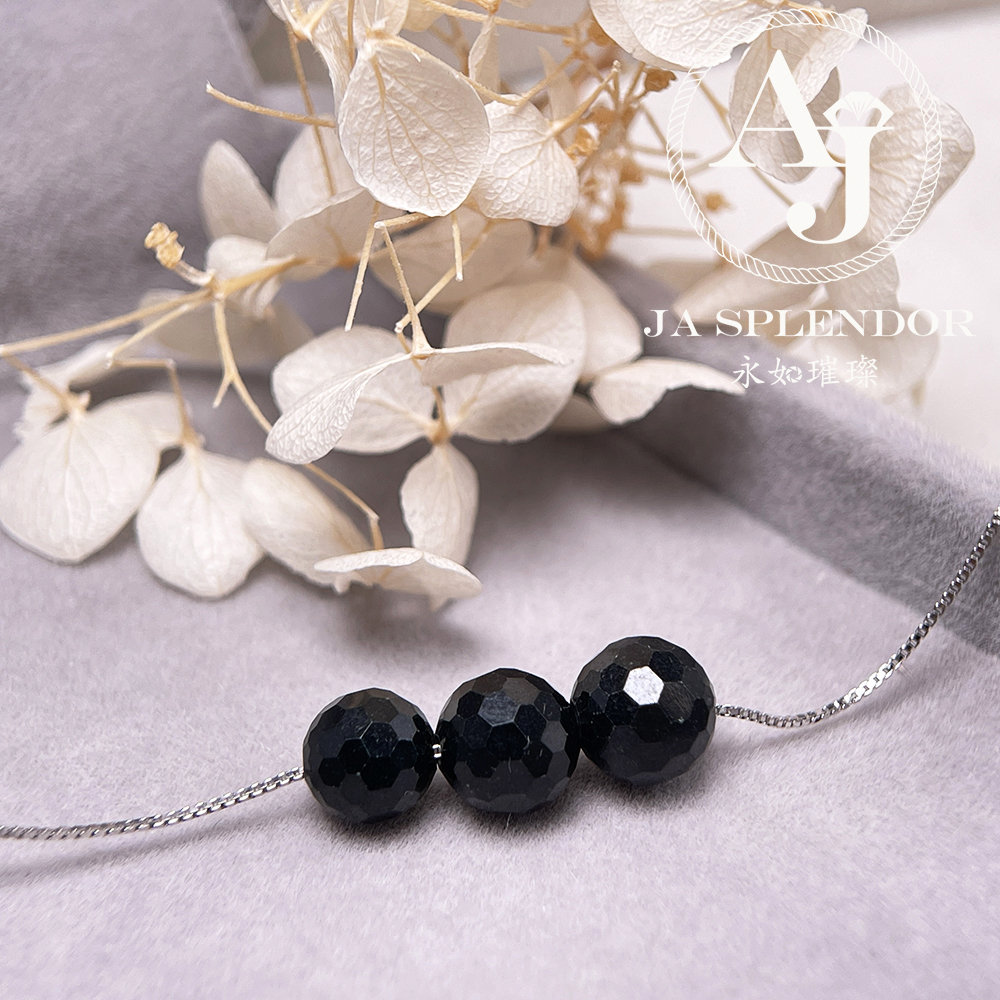 D-06A 天然翡翠A玉 墨翠鑽石切割平安幸運純銀項鏈