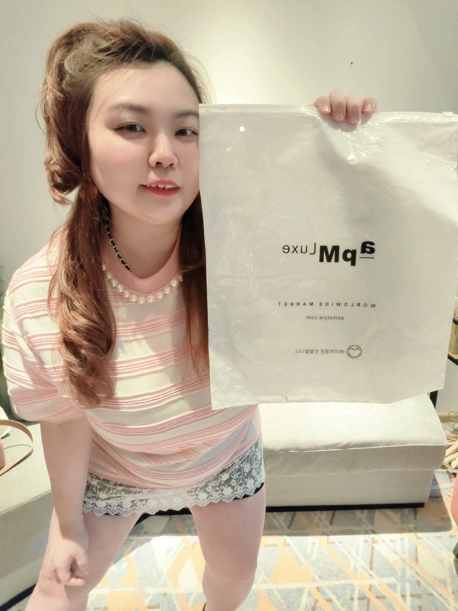 YPA09 1312 条纹蕾丝拼接钉珠圆领上衣（胸围 100-120CM）