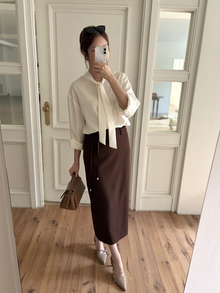 Double-Loop String Belt Skirt (Brown)